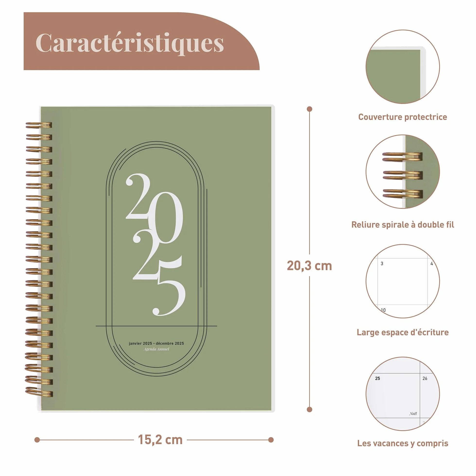 Rileys & Co Planificateur Mensuel et Hebdomadaire, Couverture Flexible, Reliure à Double Spirale, Pages de Notes, Calendrier Vert