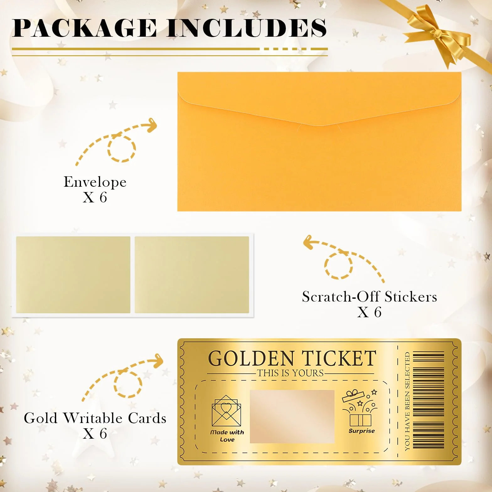 Carte À Gratter Personnalisable Golden Ticket 6 Set Avec Enveloppe