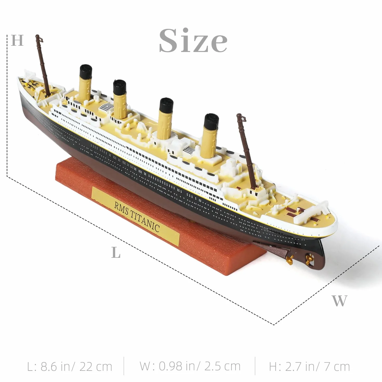 Maquette 1/1250 RMS Titanic, Bateau de croisière en Alliage métallique moulé sous Pression, avec présentoir en Bois