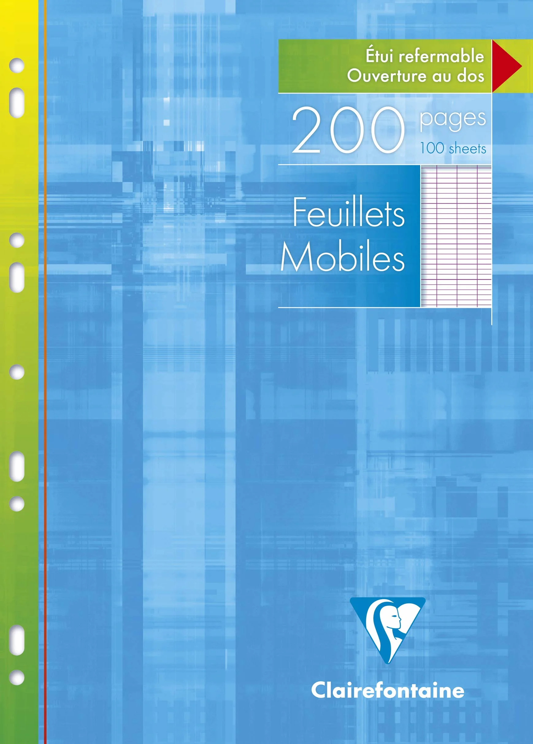 Clairefontaine Étui Feuillets Mobiles Perforés A4 21x29,7 cm 200 Pages Grands Carreaux Papier Blanc 90 g