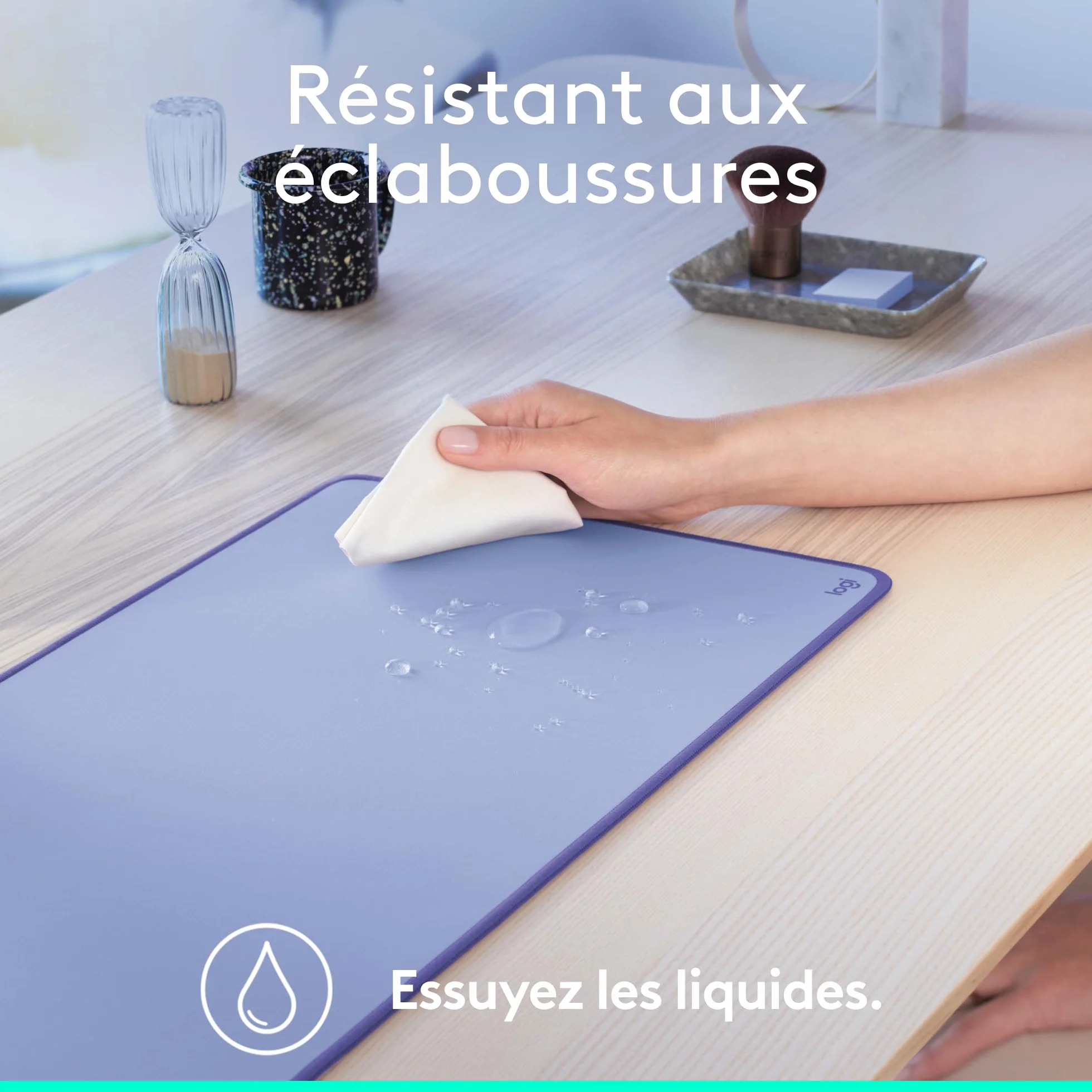 Logitech Tapis de Bureau Studio Large Multifonctionnel Anti-Dérapage Imperméable Lilas