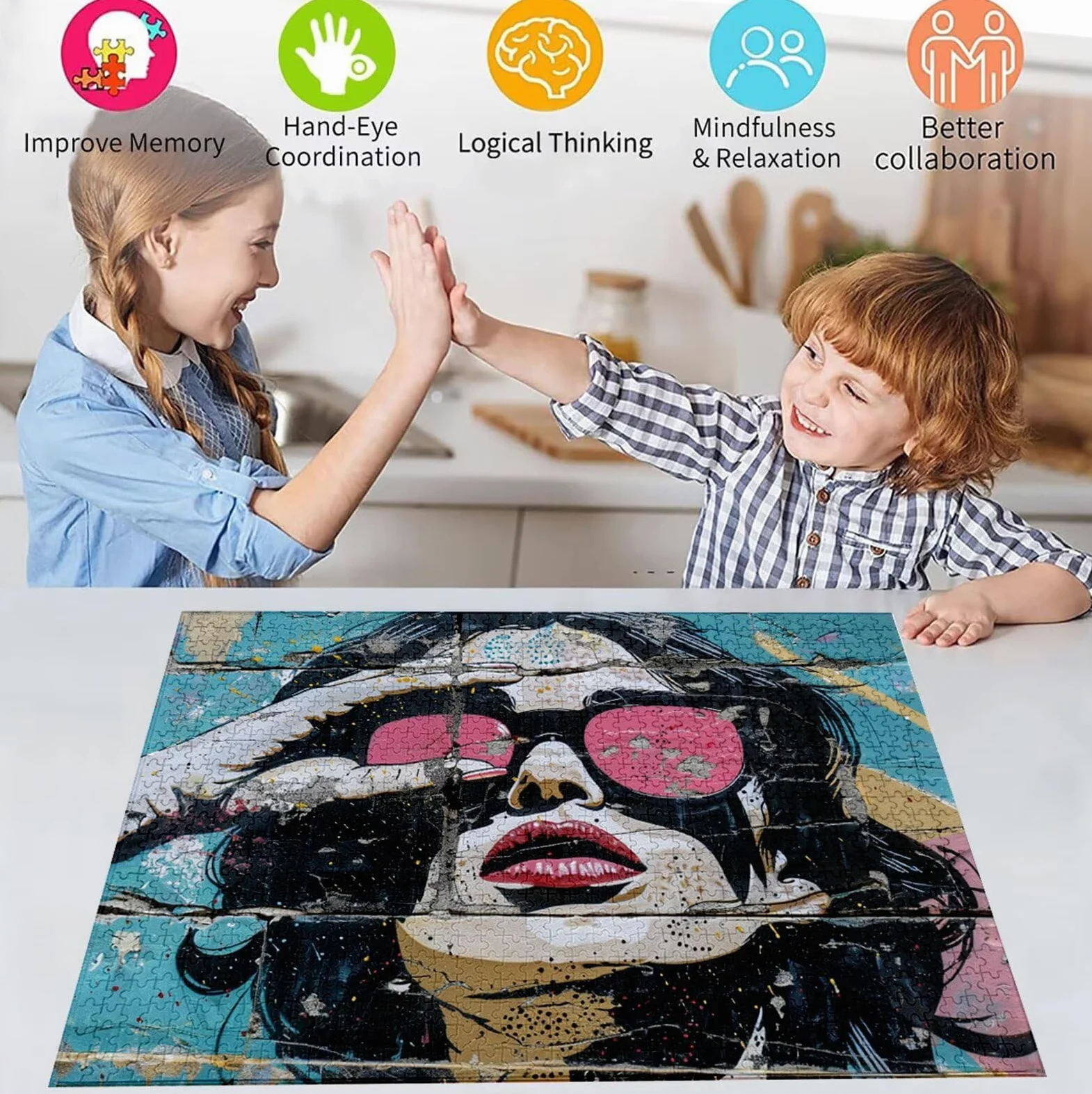Puzzle pour Adultes 1500 Pièces, Graffiti Puzzle Adulte 1500 Pièces Lettres à l'arrière, Pas de poussière, Jeu éducatif défi Joue Art Puzzles Classiques Femme, pour Personnes âgées 87x57cm H-5368