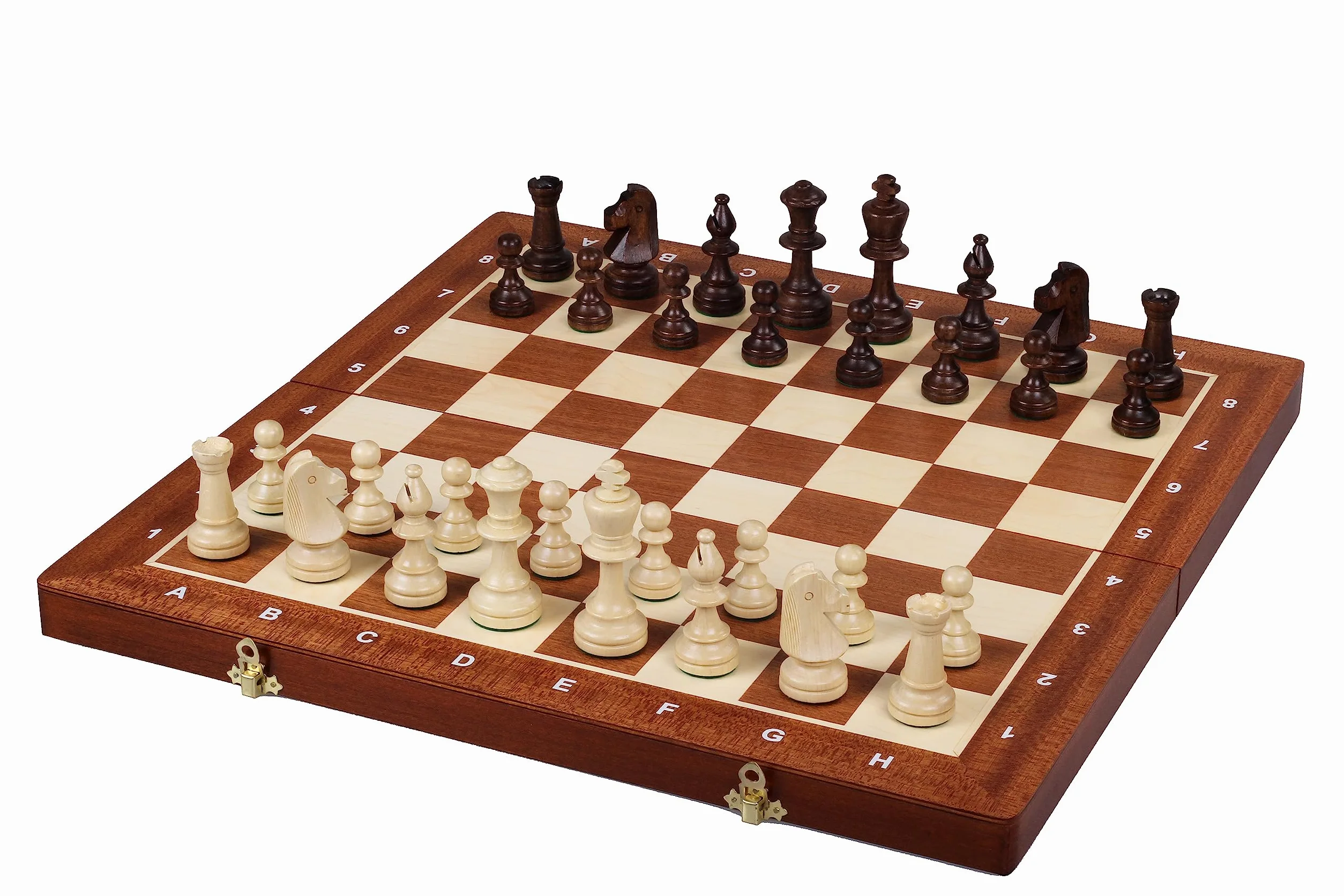 Sunrise Chess | Tournoi d’échecs | Numéro 5 | Jeu d’échecs Professionnel | Fabriqué en Bois | Durable | Nombres pondérés | Marqueterie de Carton | Cassette avec Compartiments