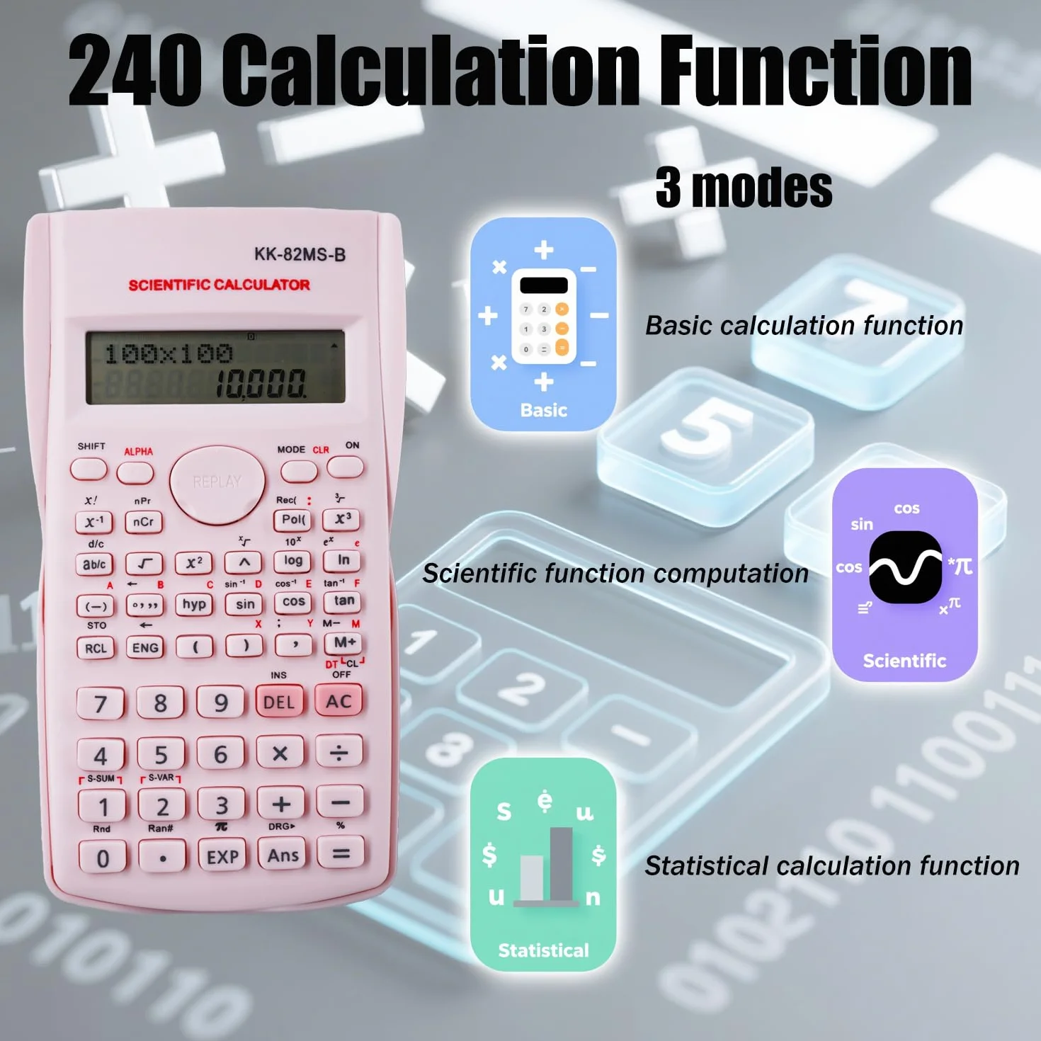 Calculatrice Scientifique Portable 240 Fonctions Affichage Deux Lignes Rose