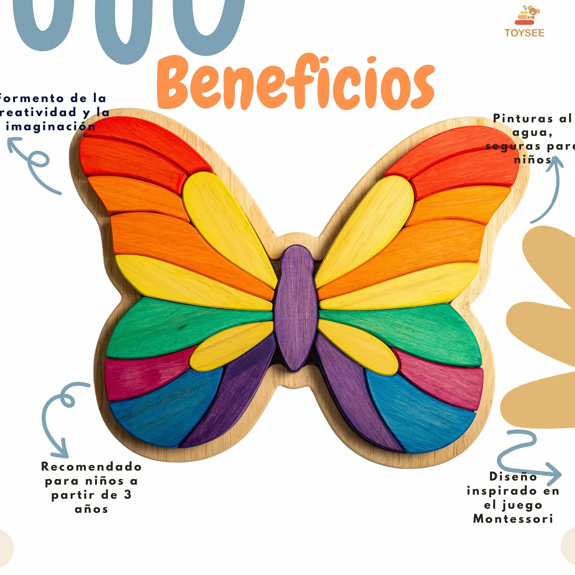 Puzzle en bois papillon 3+ ans - Jouet éducatif pour enfant, développement de la motricité fine