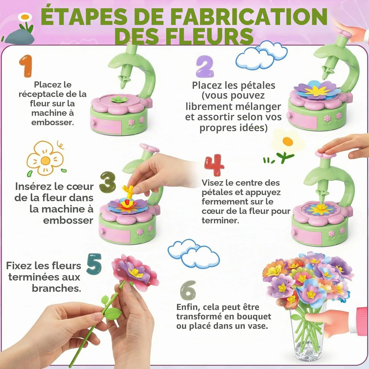 Kit Création Bouquet de Fleurs Enfant, Jouet Bricolage Filles 4-9 Ans