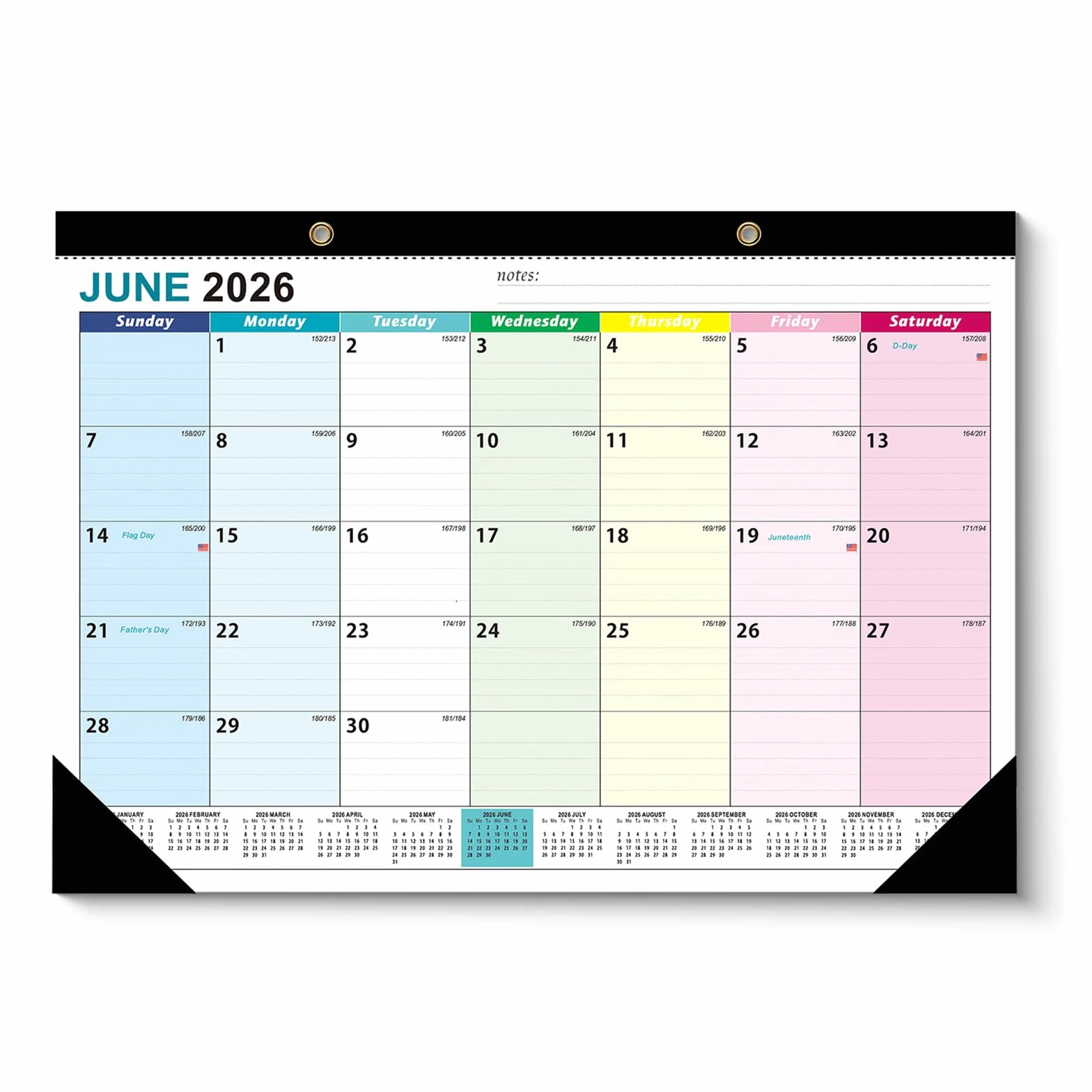 Calendrier mural 2026-2027 19 mois juin 2026 à décembre 2027, planificateur familial détachable pour bureau
