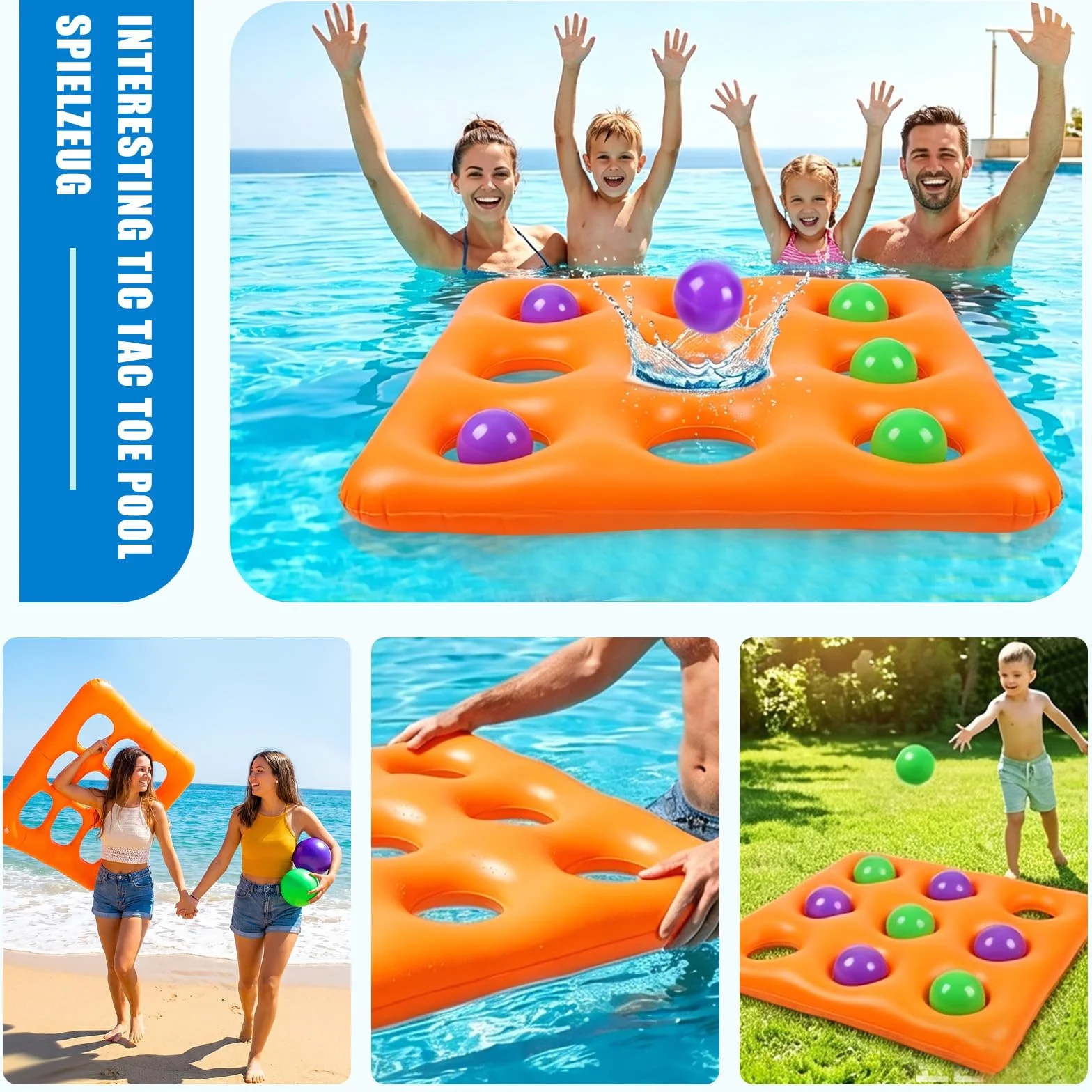 Hainue Tic-Tac-Toe Gonflable pour Piscine Jeu de Morpion avec 10 Balles et Pompe Manuelle