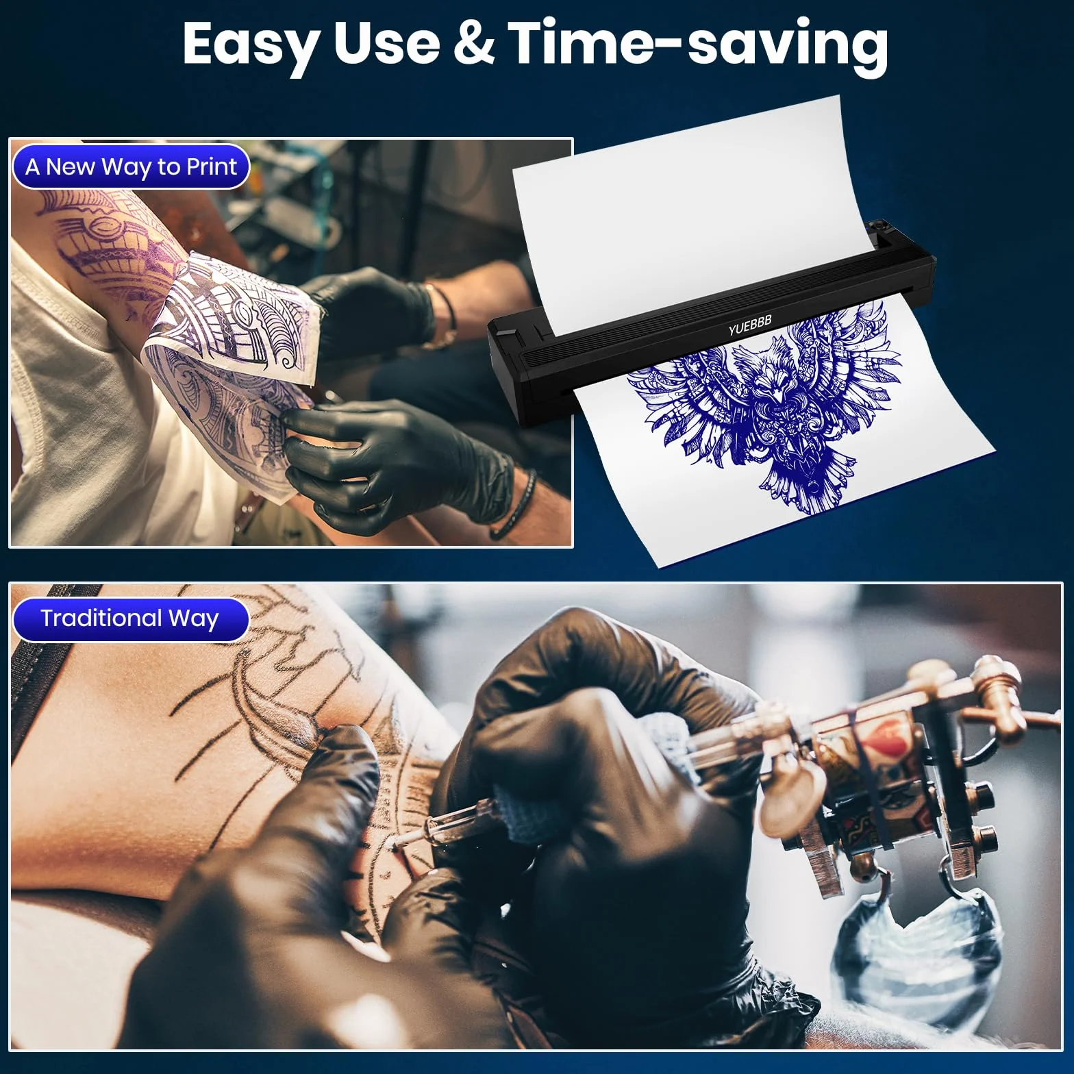 Imprimante de Pochoirs de Tatouage, Transfert Thermique Bluetooth, Compatible Smartphone et Ordinateur