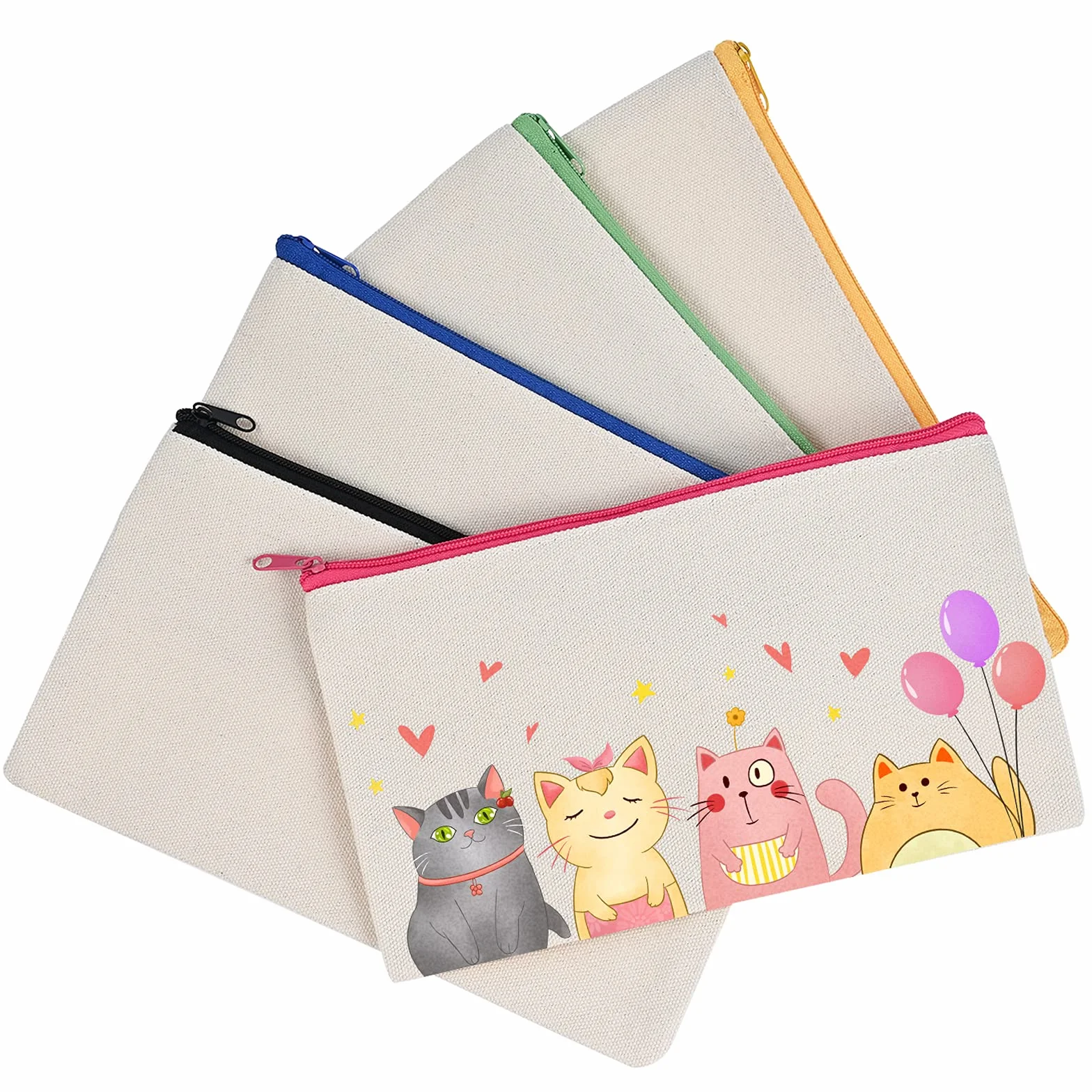 Cieex Trousse à Décorer 15 Pièces Pochette Tissu Zippée Personnalisable