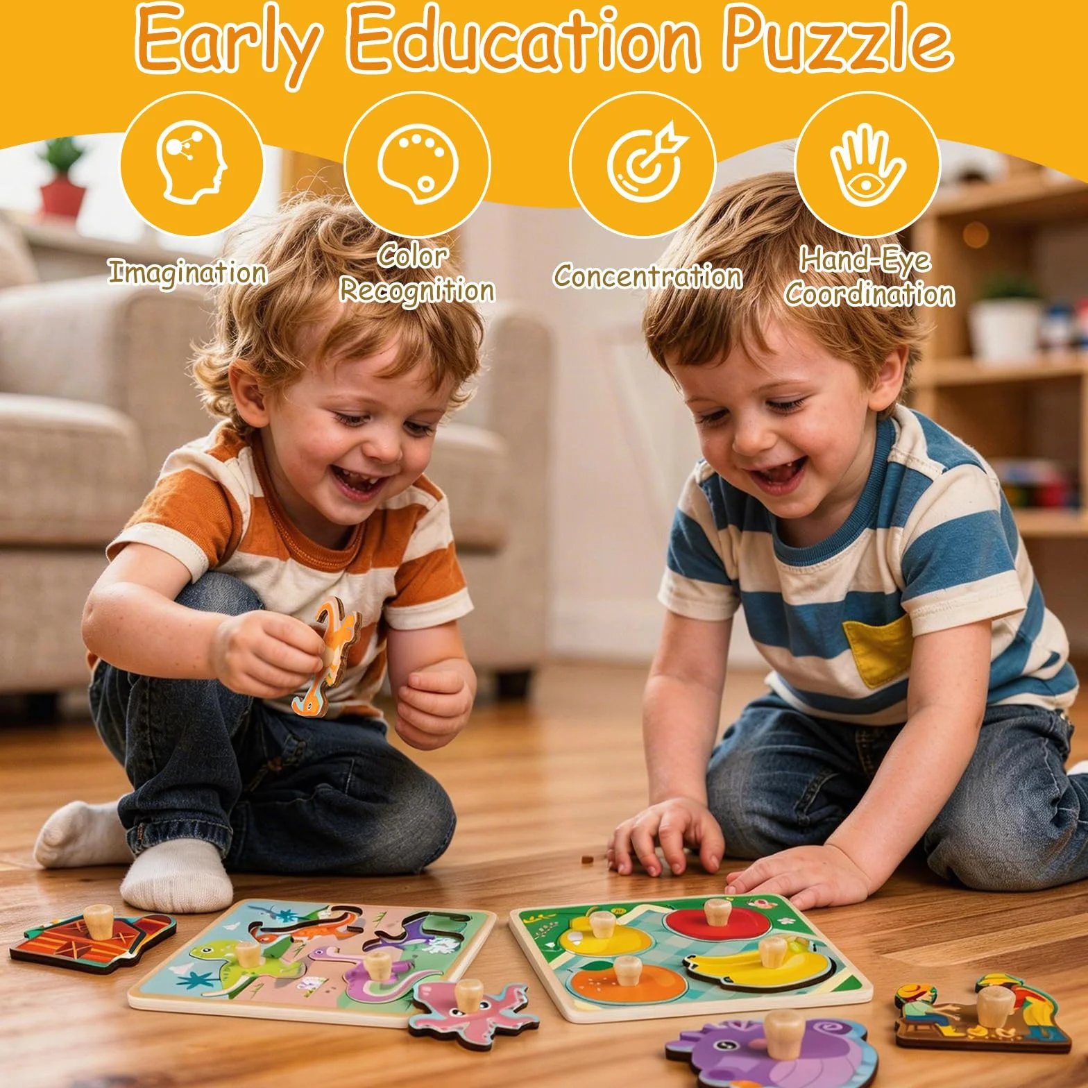 Puzzle Bois Enfant 4 Pièces Animaux Jouet Éducatif Montessori 1 2 3 ans