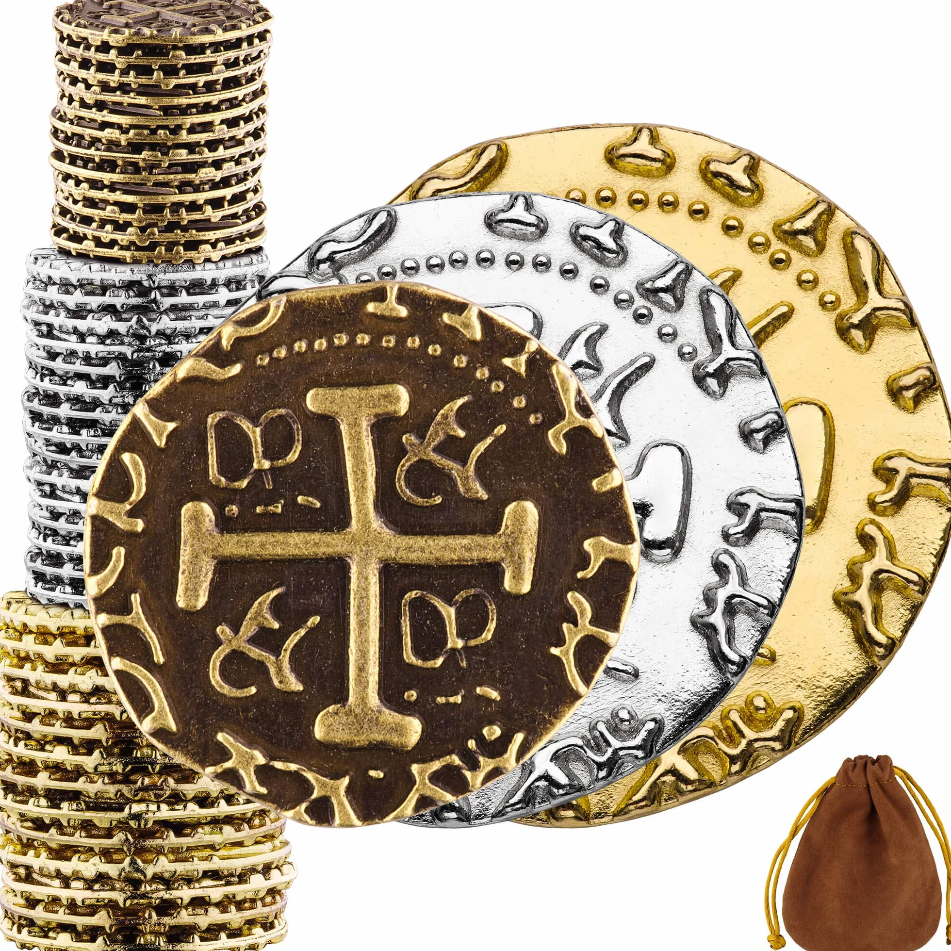 Pièces Pirates en Métal - 36 Pièces d'Or, Argent et Bronze pour Jeux de Société