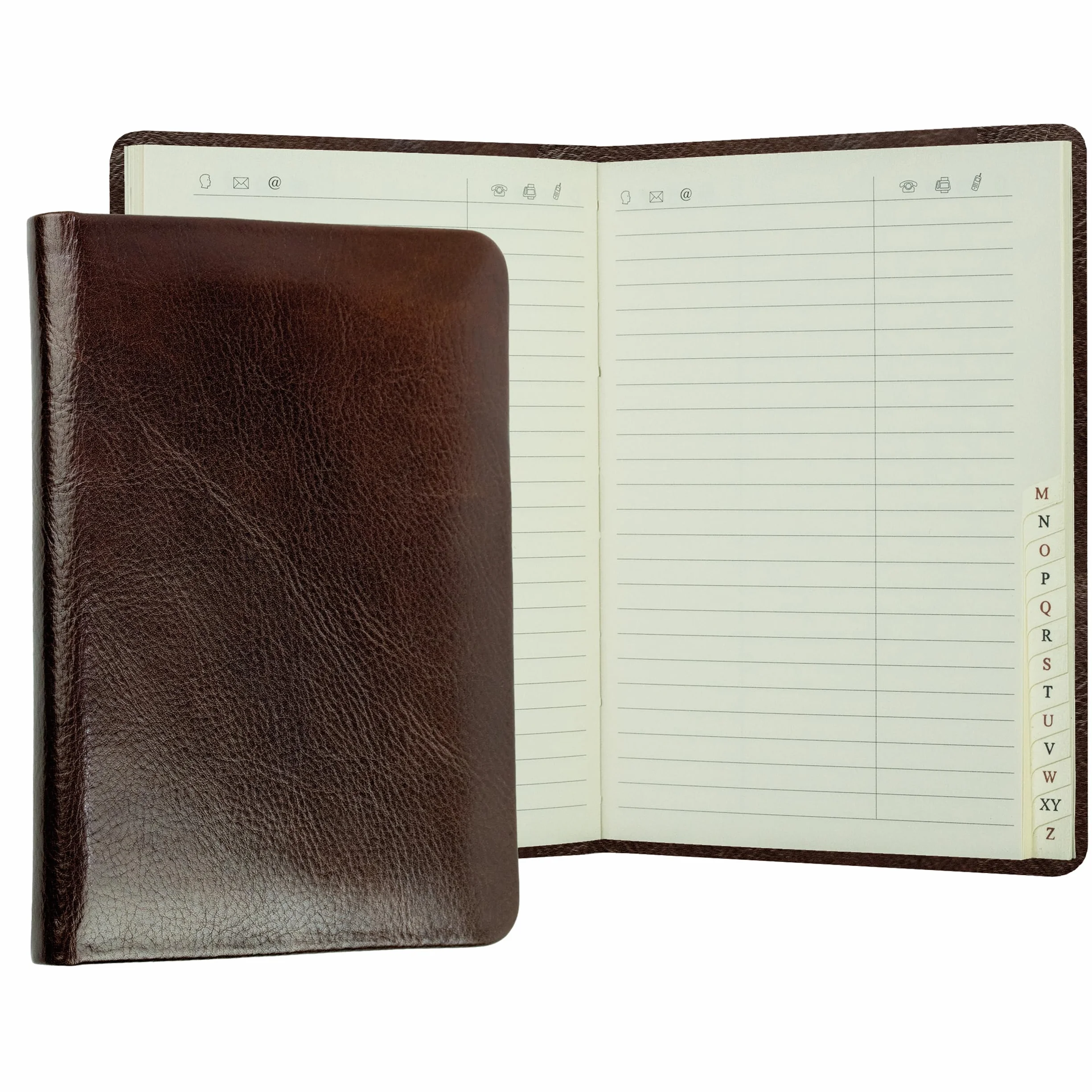 Carnet d'adresses personnalisable DIN A6 cuir Anilin vintage marron relié registre A-Z répertoire téléphonique alphabétique