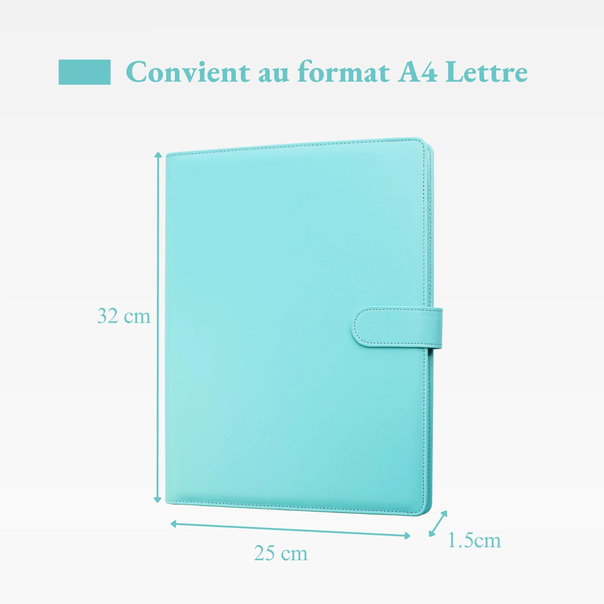 Porte-Documents A4 en PU Cuir Turquoise Pâle - Rangeur de Documents, Bloc-Notes, Trieur Organisateur