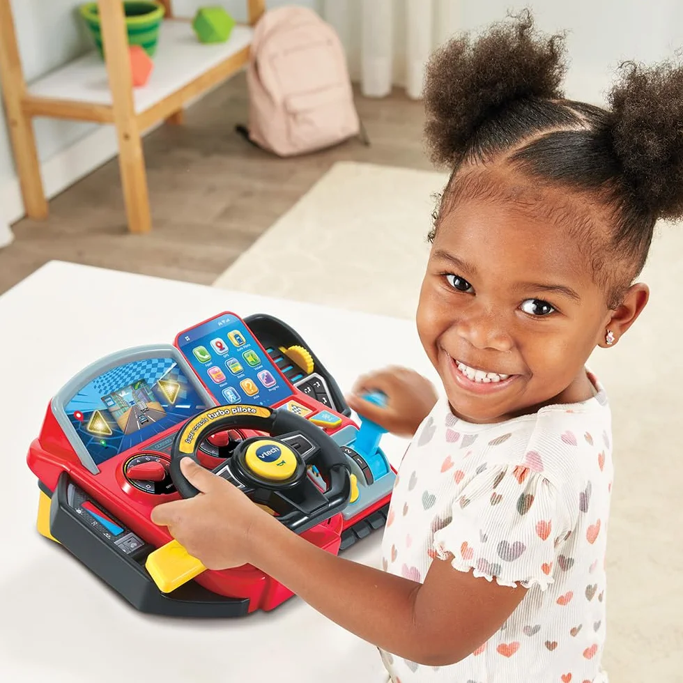 VTech Super Console Turbo Pilote Simulateur de Conduite Écran Couleur Tableau de Bord Courses Voitures Apprentissages Jeux Cadeau Enfant 3-8 Ans Français