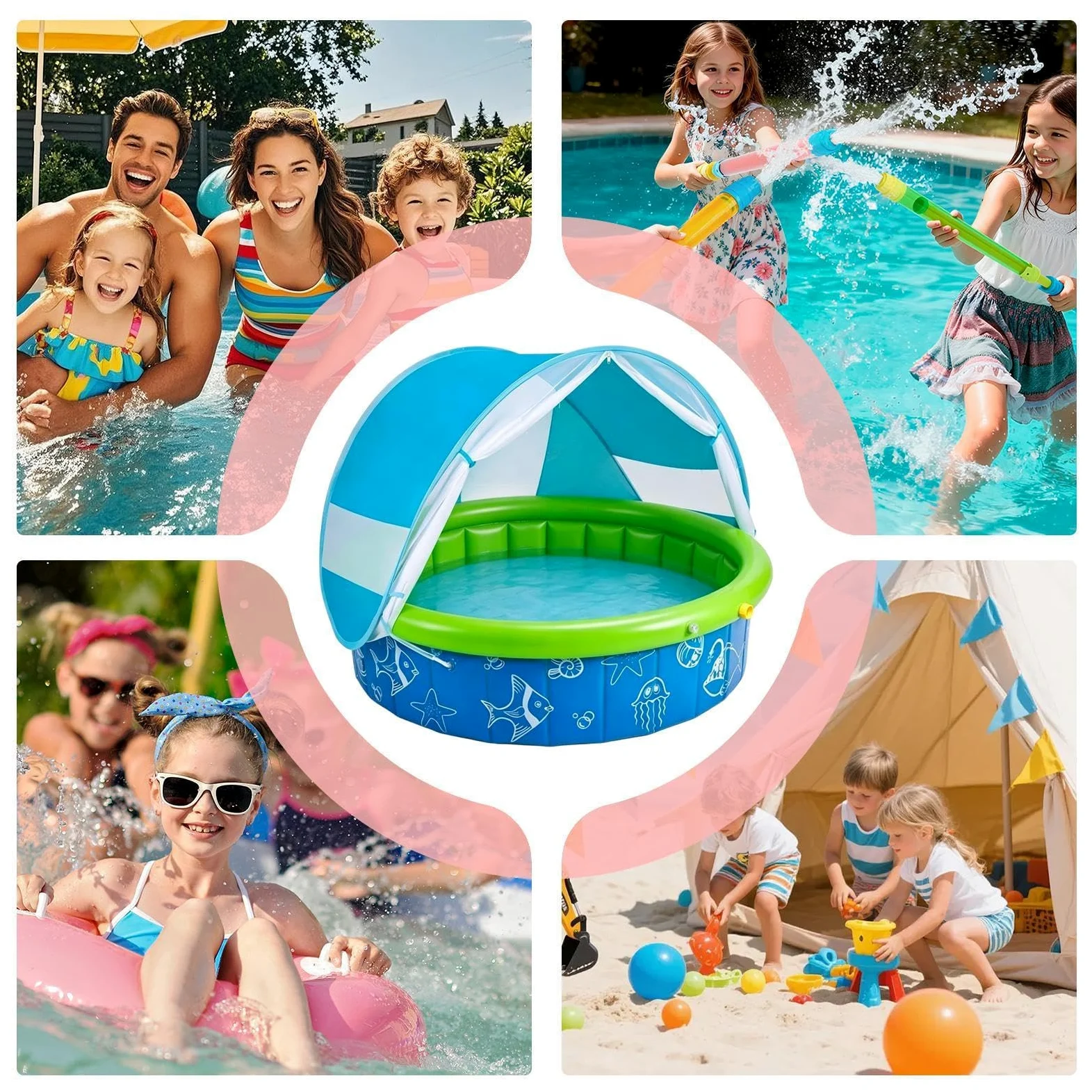 Piscine pour Protection Solaire Spacieuse Et Gain De Place | Piscine Extérieure Pour Pour Jardin Parc Cour Extérieur Tout-Petits Élèves Garçons Et