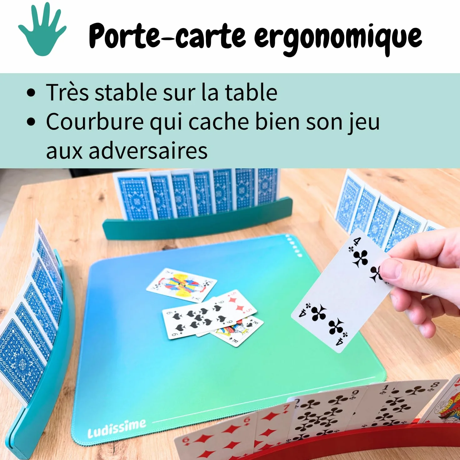 Porte cartes à jouer en bois 34 cm Lot de 4 - Accessoire belote tarot mains libres