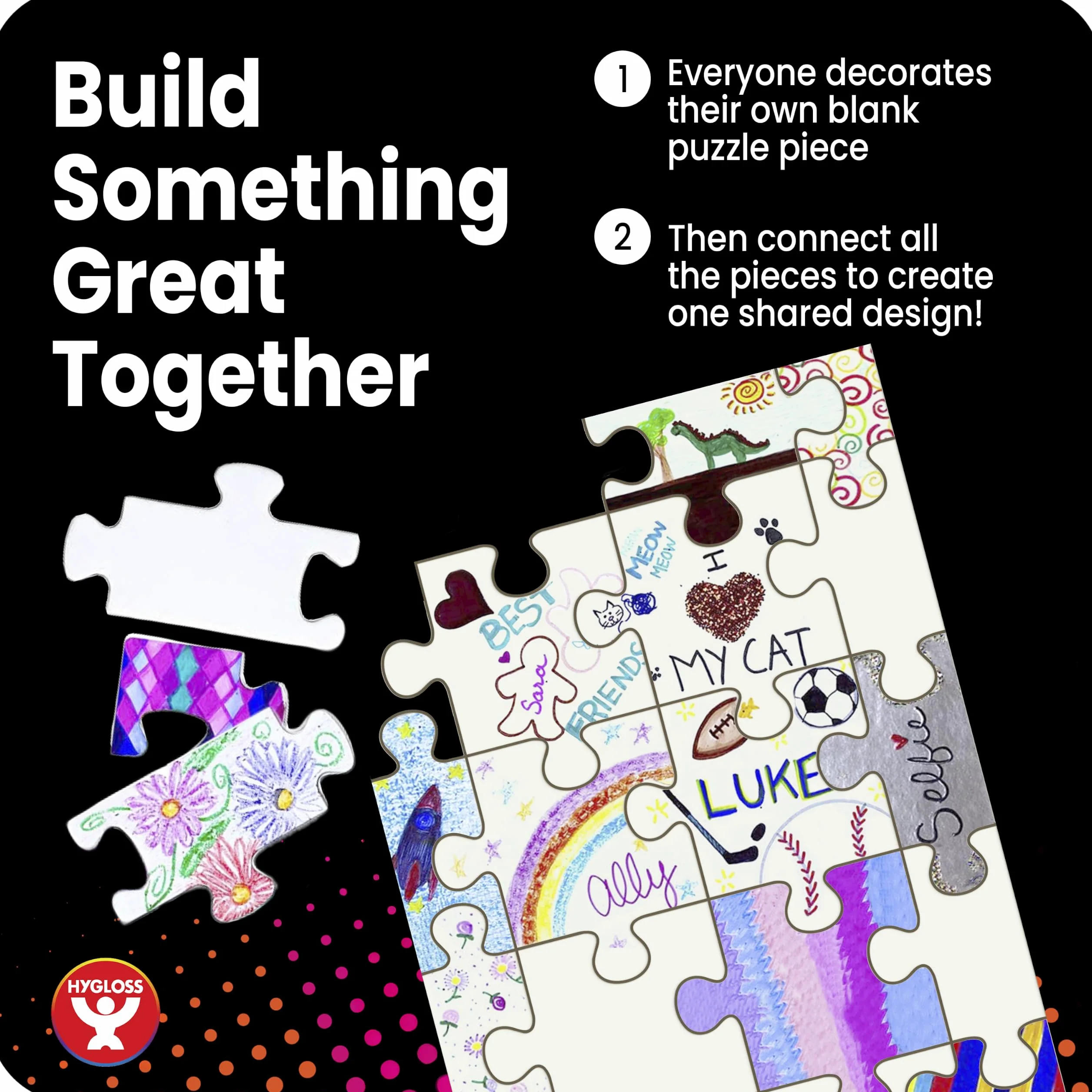 Hygloss Puzzle communautaire junior – primé – Lot de 20 – Puzzle vierge de 20 pièces pour écrire et dessiner – Pièces universelles emboîtables – Disposition de 30,5 x 40,6 cm – Arts et loisirs