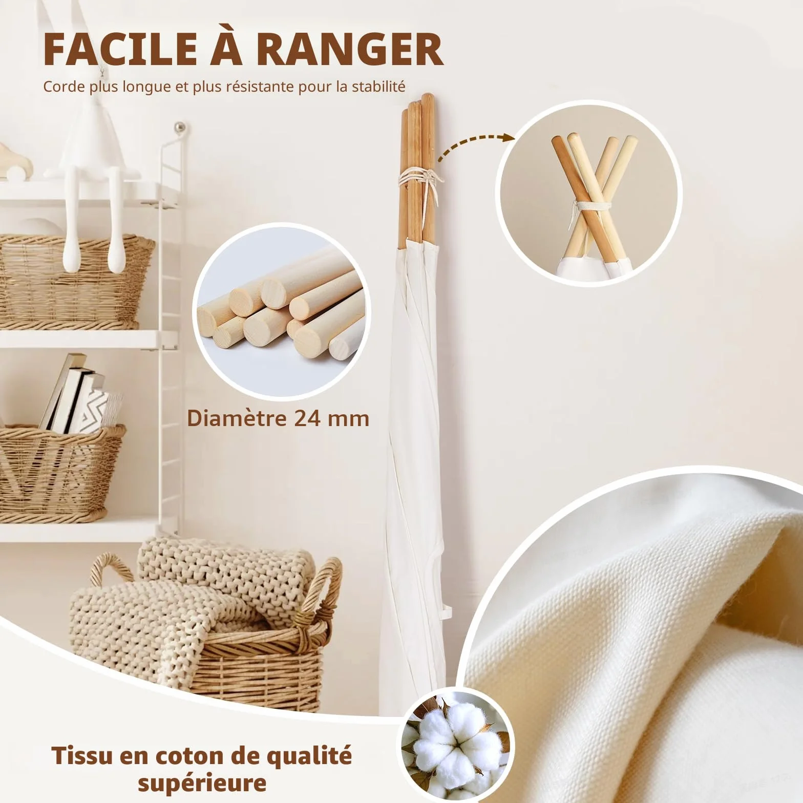 Wilwolfer Tipi Tente Enfant Coton Interieur Tapis De Sol Jeu Filles Garcons