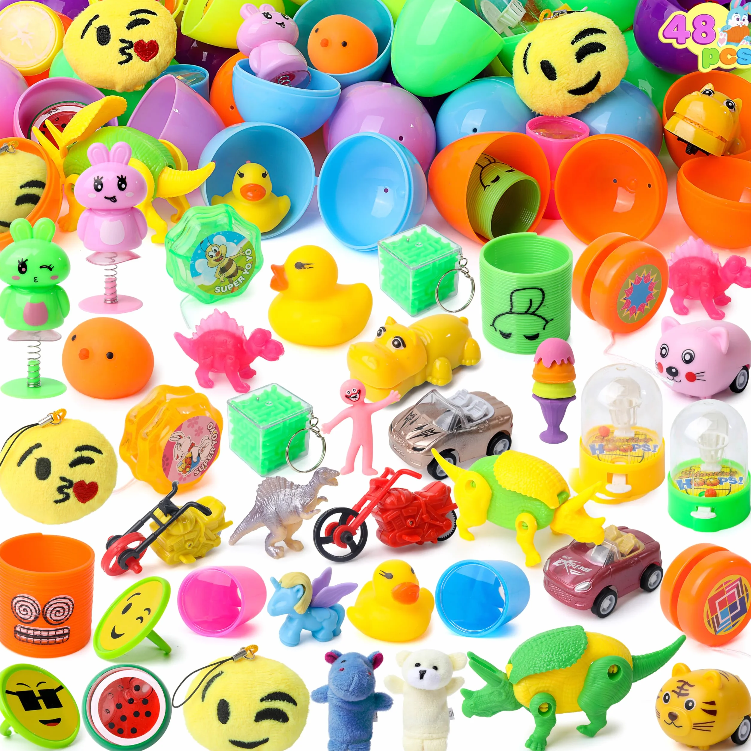 JOYIN 48 œufs de Pâques géants pré-remplis avec jouets, 3,25 pouces pour paniers de Pâques