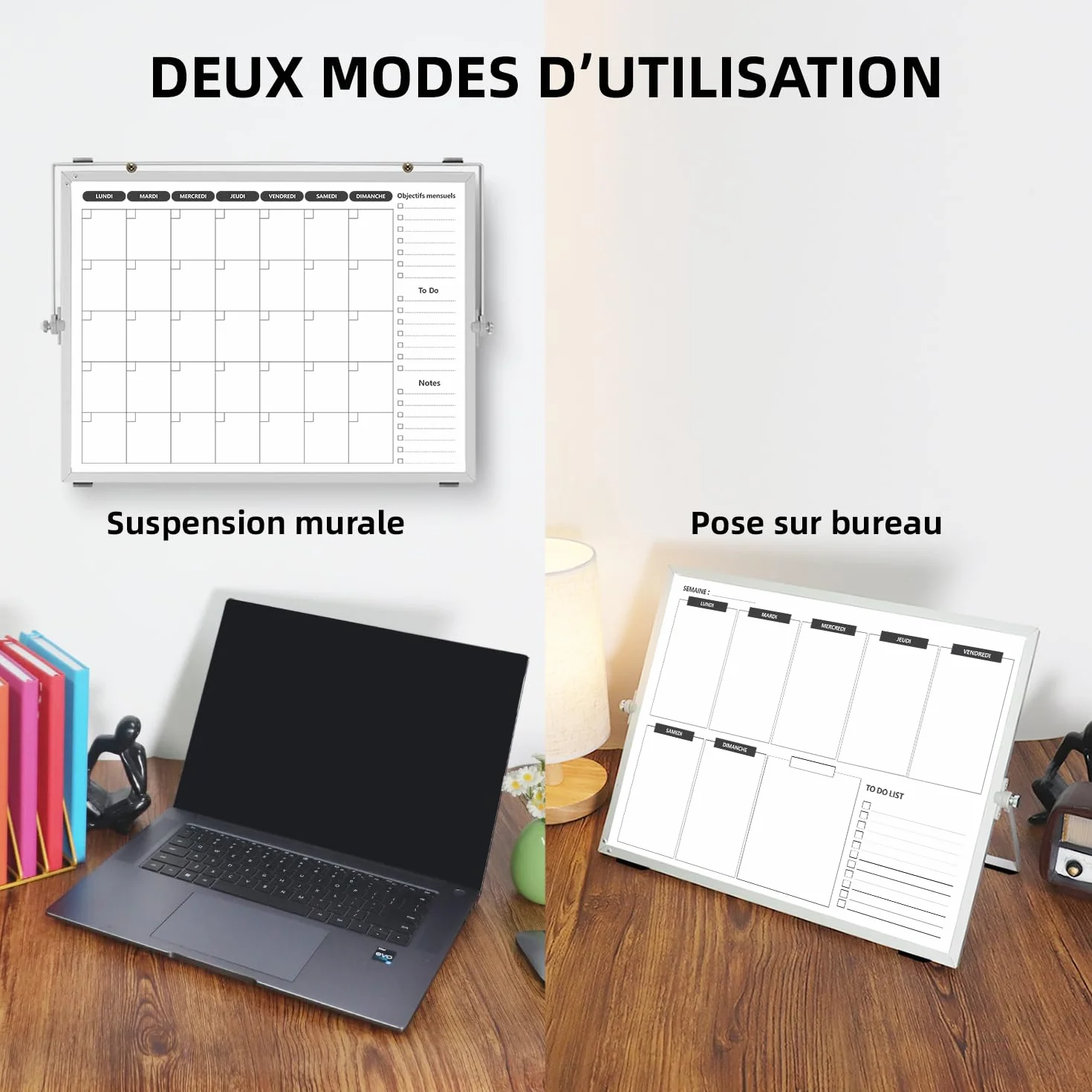 Calendrier Tableau blanc Double face 40×30cm Planificateur Semaine Mensuel effaçable