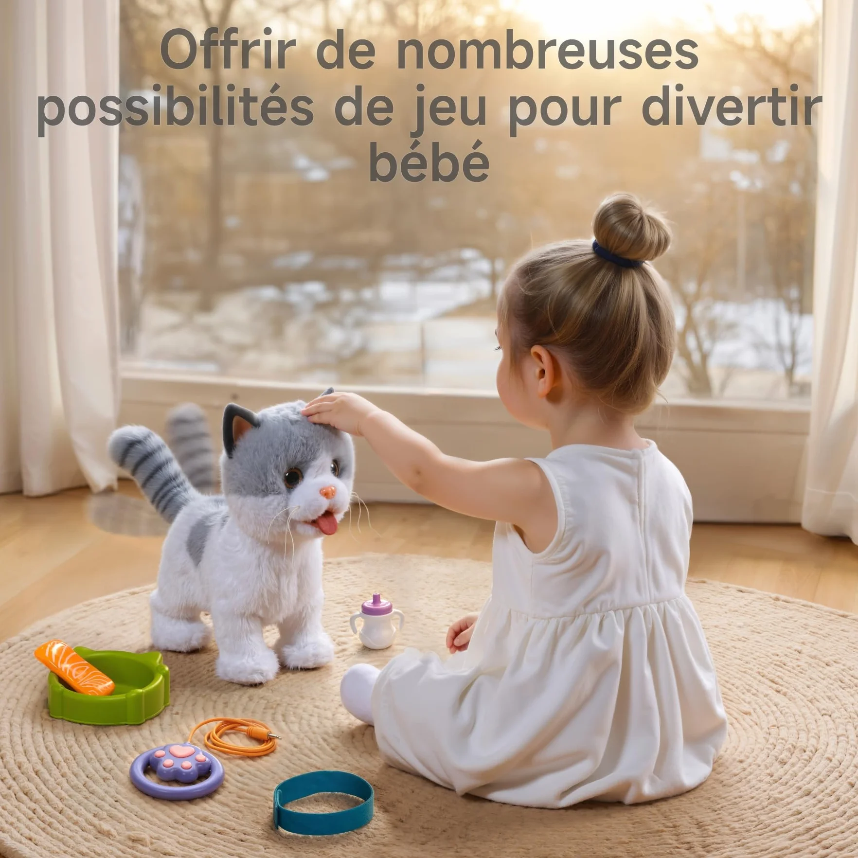 Peluche Chat Interactif Enfant, Animaux Électronique Qui Marche et Aboie, Jouet pour Enfants 3-7 Ans Cadeau Fille Garçon