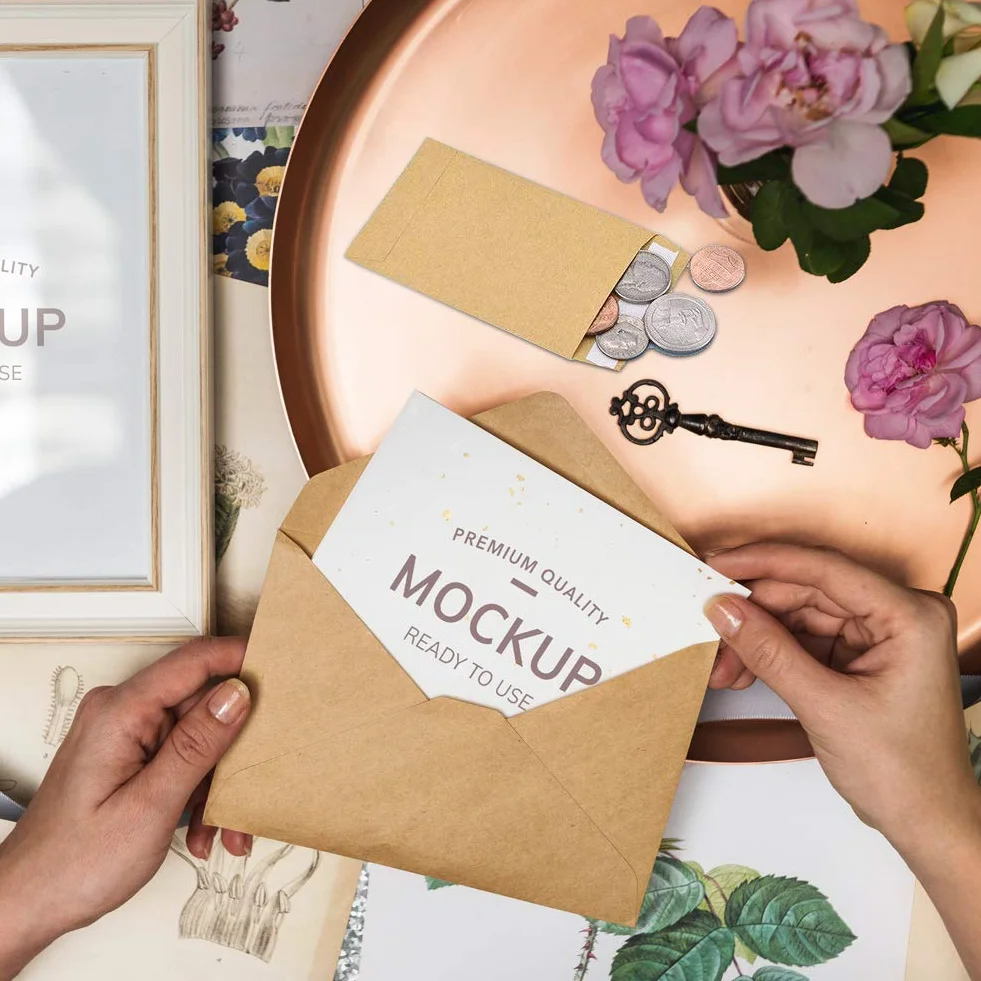 150 mini enveloppes papier kraft autocollantes pour pièces de monnaie, bijoux, timbres