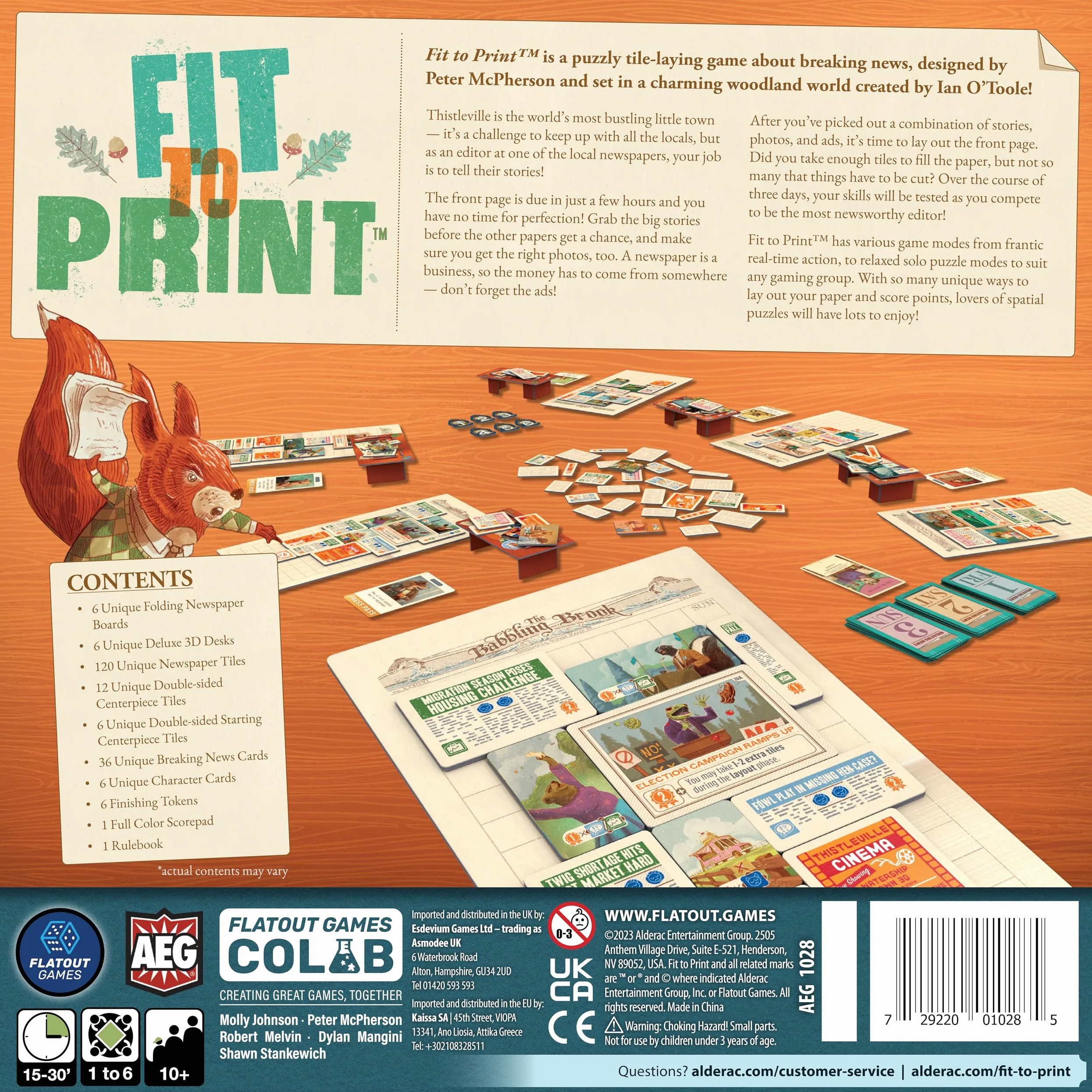 Alderac Entertainment | Fit to Print | Jeu De Societe, Tile Laying De Une, Mode Solo, Action en Temps Reel, Art Woodland | 1 to 6 Joueurs | 15 to 30 Min