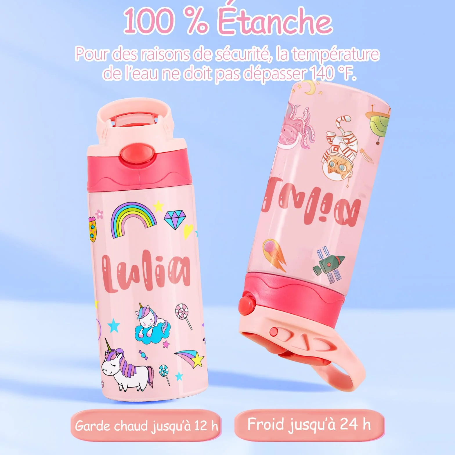 Gourde Isotherme Personnalisable Enfant 350ml Tritan Sans BPA Multicolore