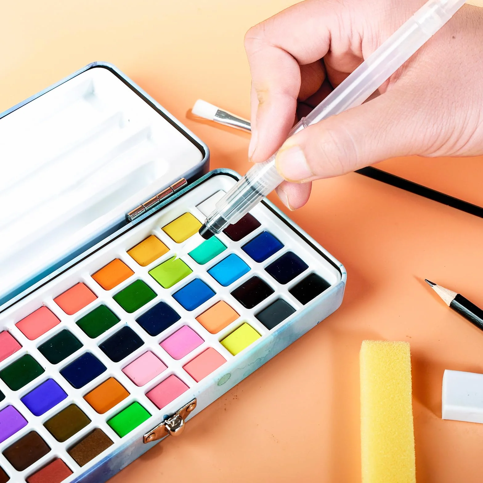 Kit de peinture aquarelle 50 couleurs portable avec pinceau et papier aquarelle