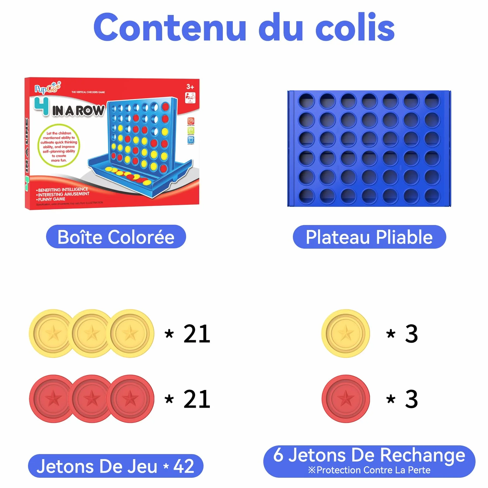 Jeu de Société 4 en Ligne Format Standard pour Enfants 3+ Ans, Cadeau Noel pour Fille Garçon, Jeux de Stratégie Portable