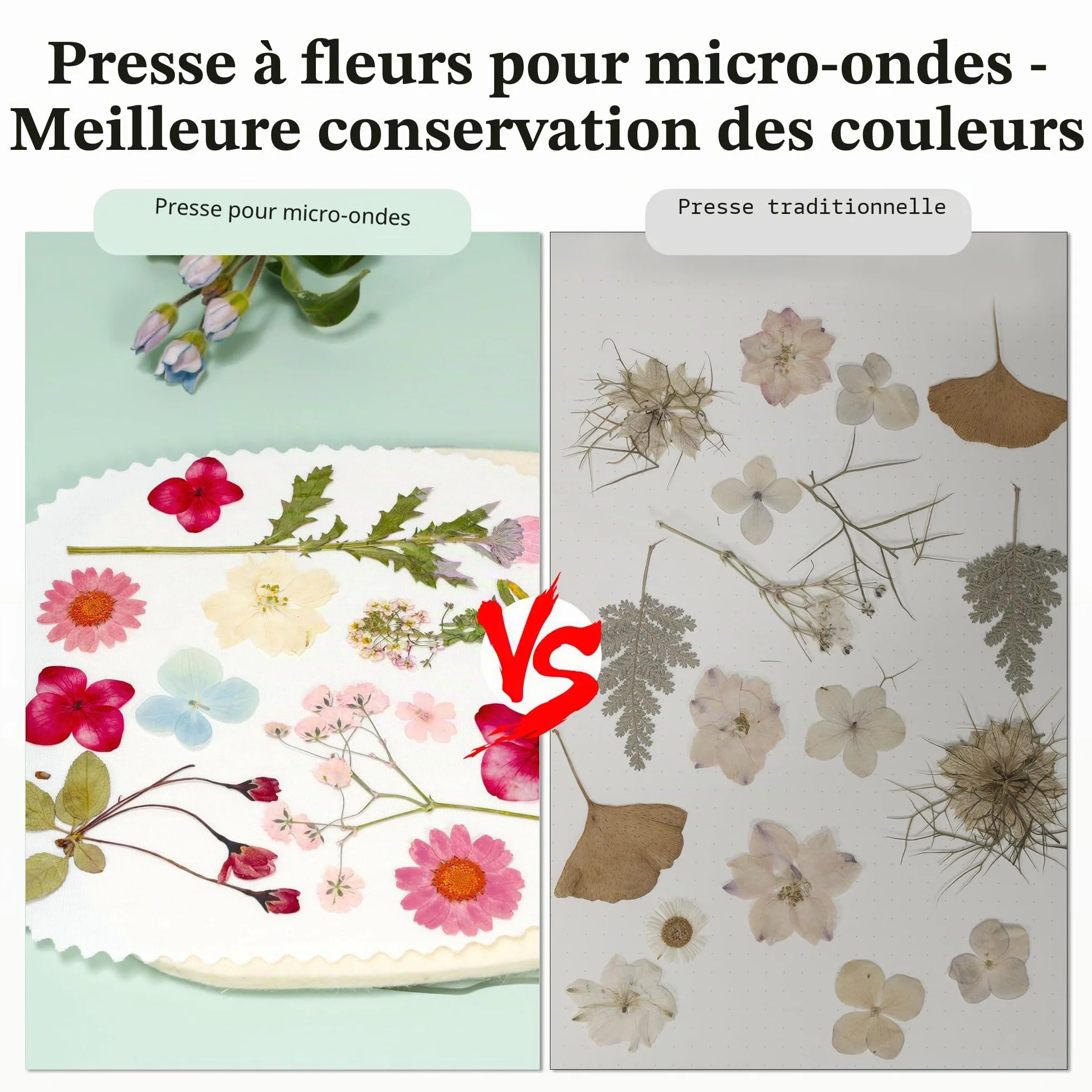 Kit de Presse à Fleurs Micro-ondes Séchage Rapide 16x16 cm Aboofx avec Tissu Lavable, Préservation Rapide de Bouquet de Mariage