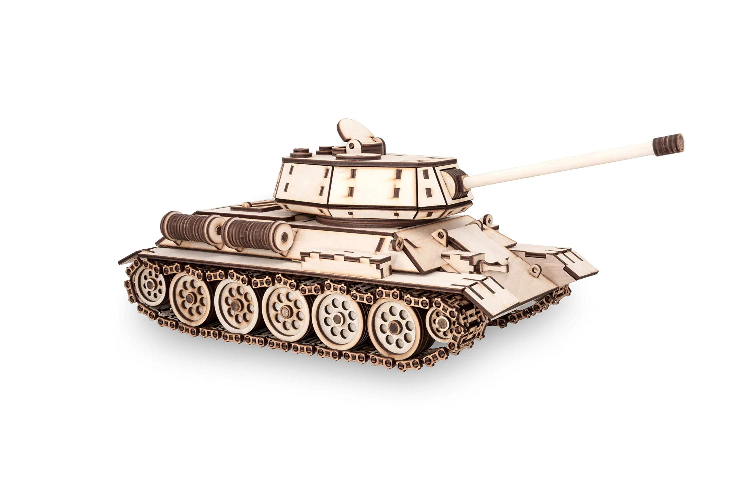 EWA Eco-Wood-Art- Char Militaire T-34-Puzzle 3D en Bois-Casse tête Adulte et Adolescent-Assemblage avec de la colle-600 pièces, Tank T-34, Naturel, Panzer T-34