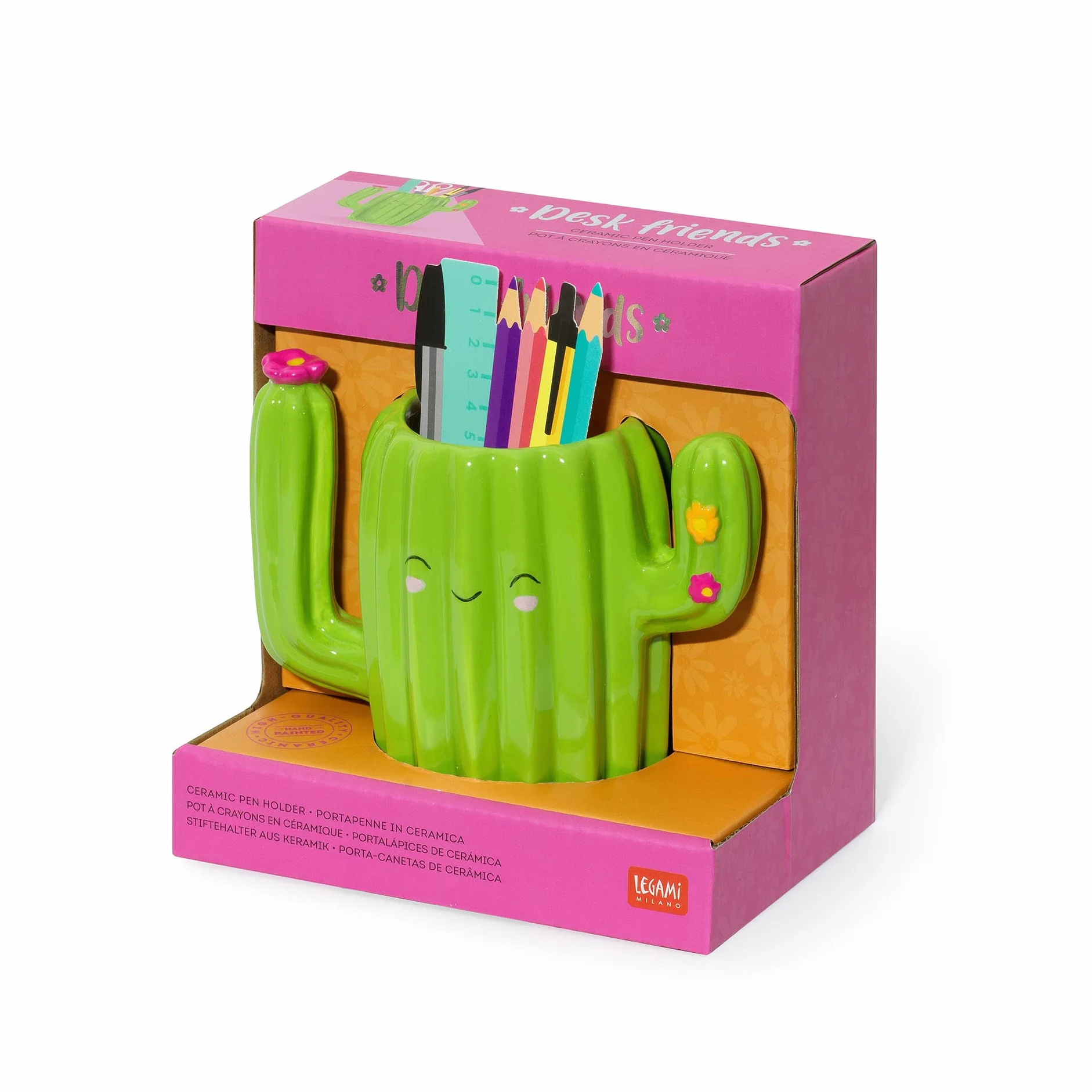 Porte-stylos en céramique Cactus Théme peint à la main Organisateur de bureau