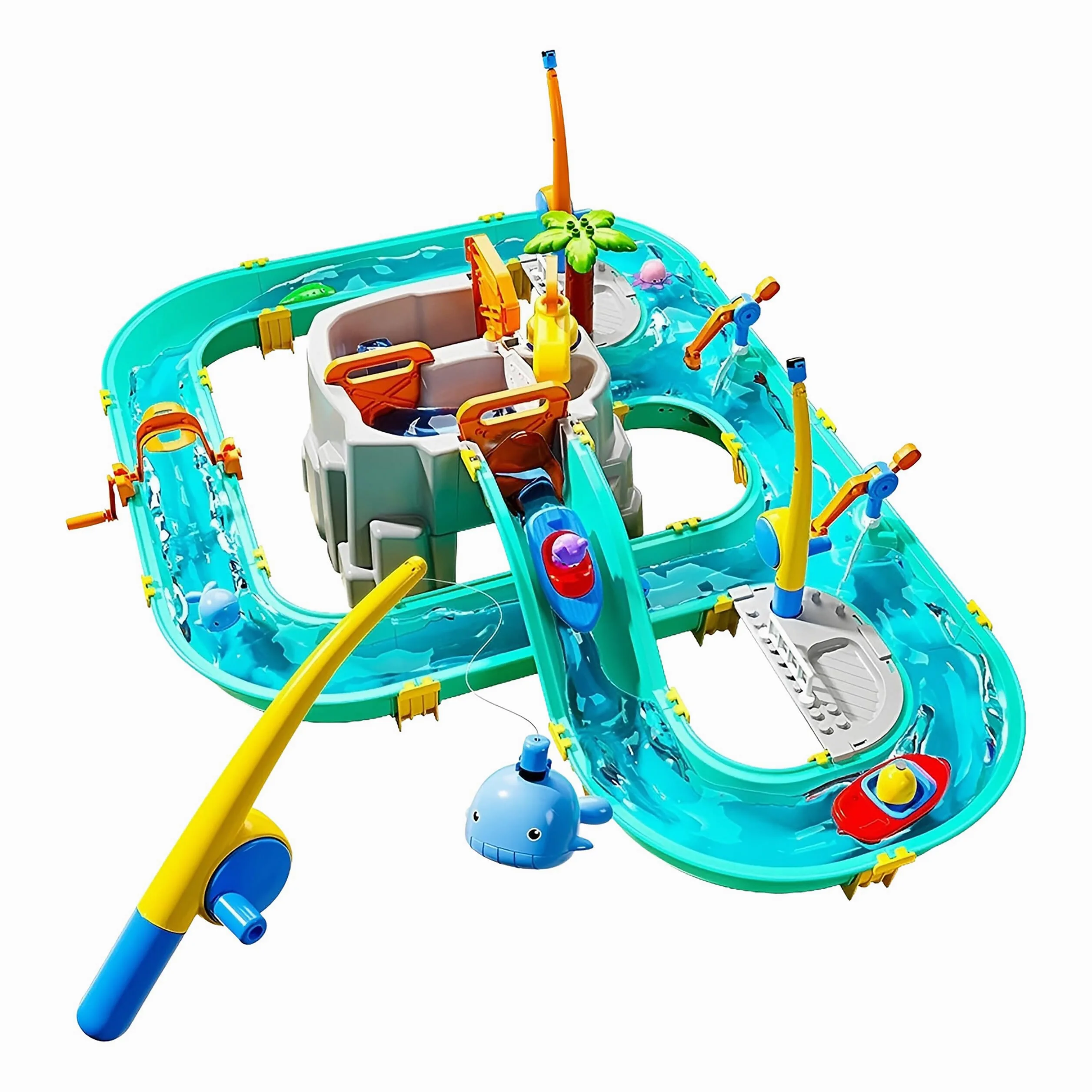Relaxdays Piste Aquatique Enfants, extérieur, Bateaux & pêche, Canal, Plastique ABS/PP, 71x71x101 cm, Multicolore