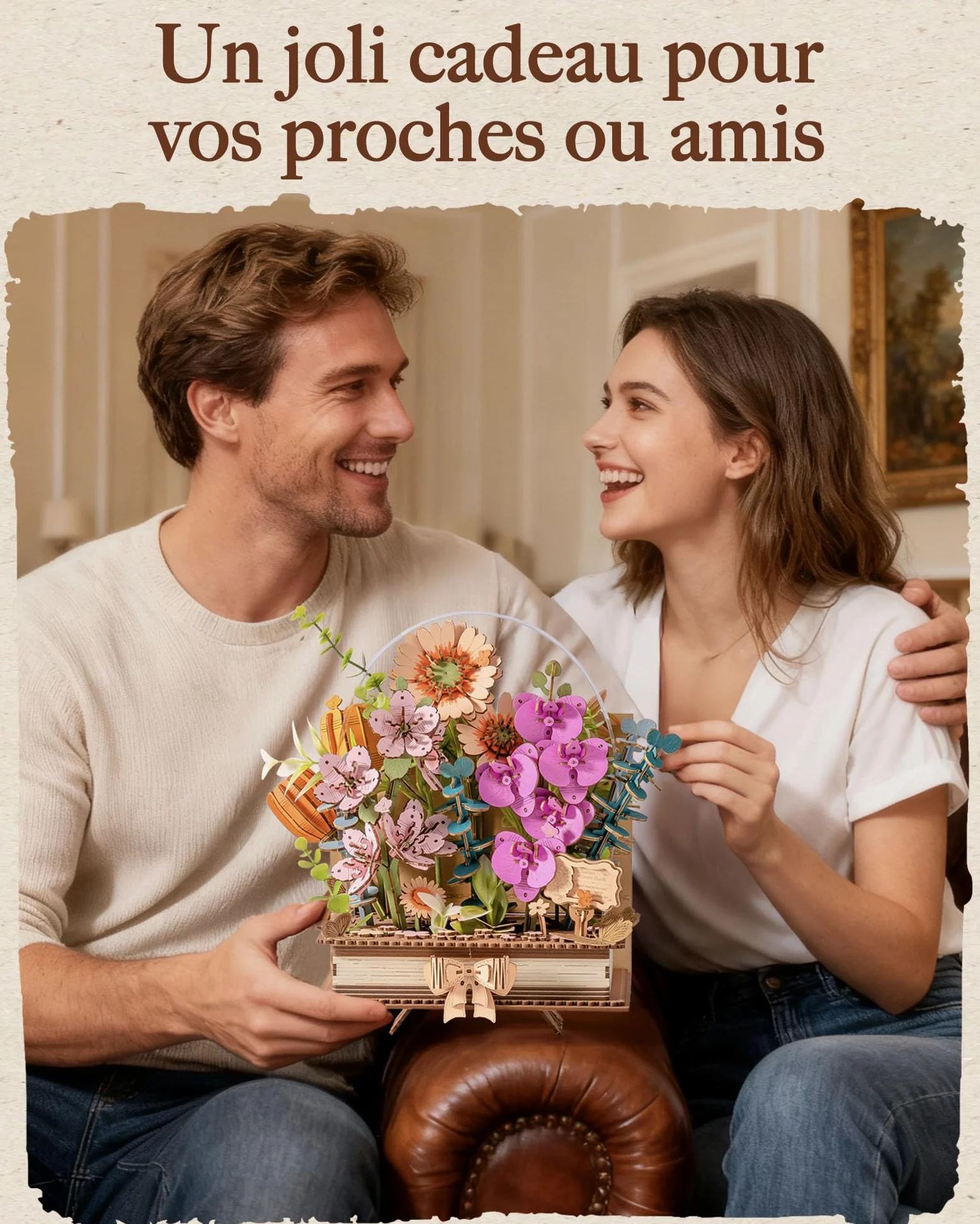 ROWOOD Puzzle de fleurs en bois 3D, livre de floraison en bois, kit de modèle de bouquet à faire soi-même, kits d'artisanat créatifs pour adultes, puzzle de fleurs décoratif, cadeaux d'artisanat pour