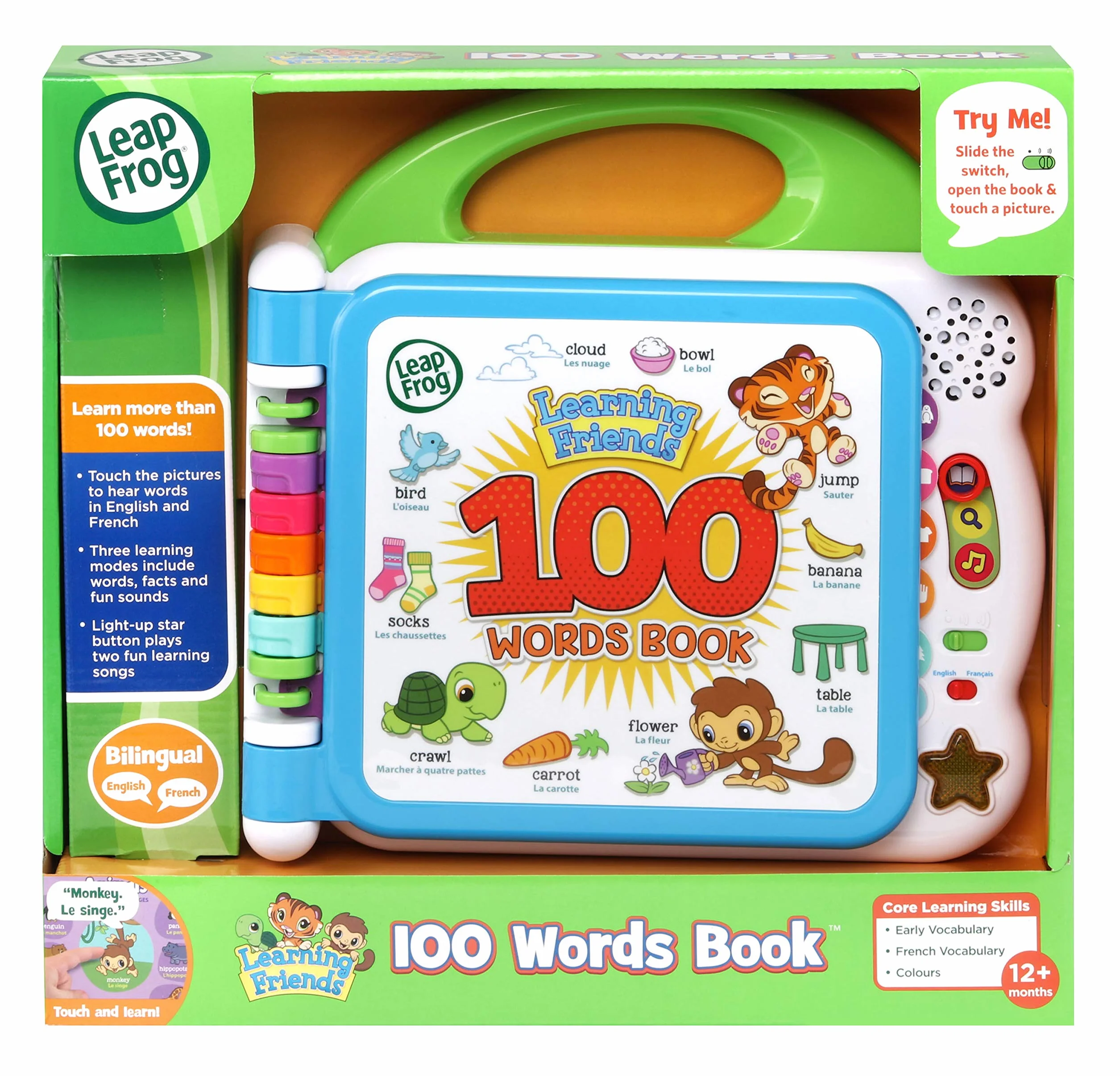 Leapfrog Learning Friends Livre de bébé de 100 Mots - Jouet éducatif interactif bilingue - Version Anglaise pour 1-4 Ans