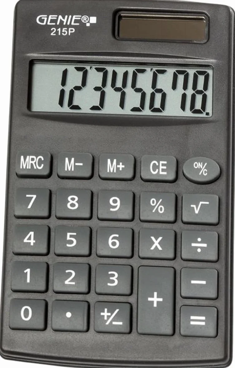Genie Calculatrice 215 Chiffres P8 Double Alimentation Solaire Pile Design Compact Gris