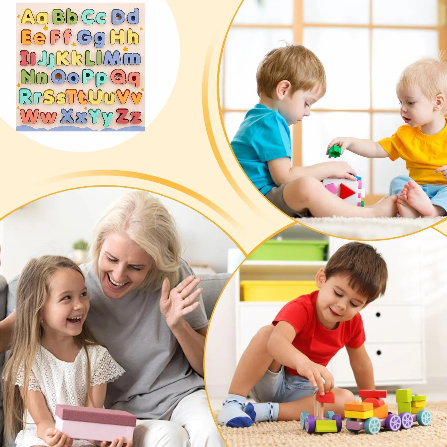 Puzzle Alphabet en Bois Montessori Jouet Éducatif Préscolaire Tableau Lettres Majuscules et Minuscules