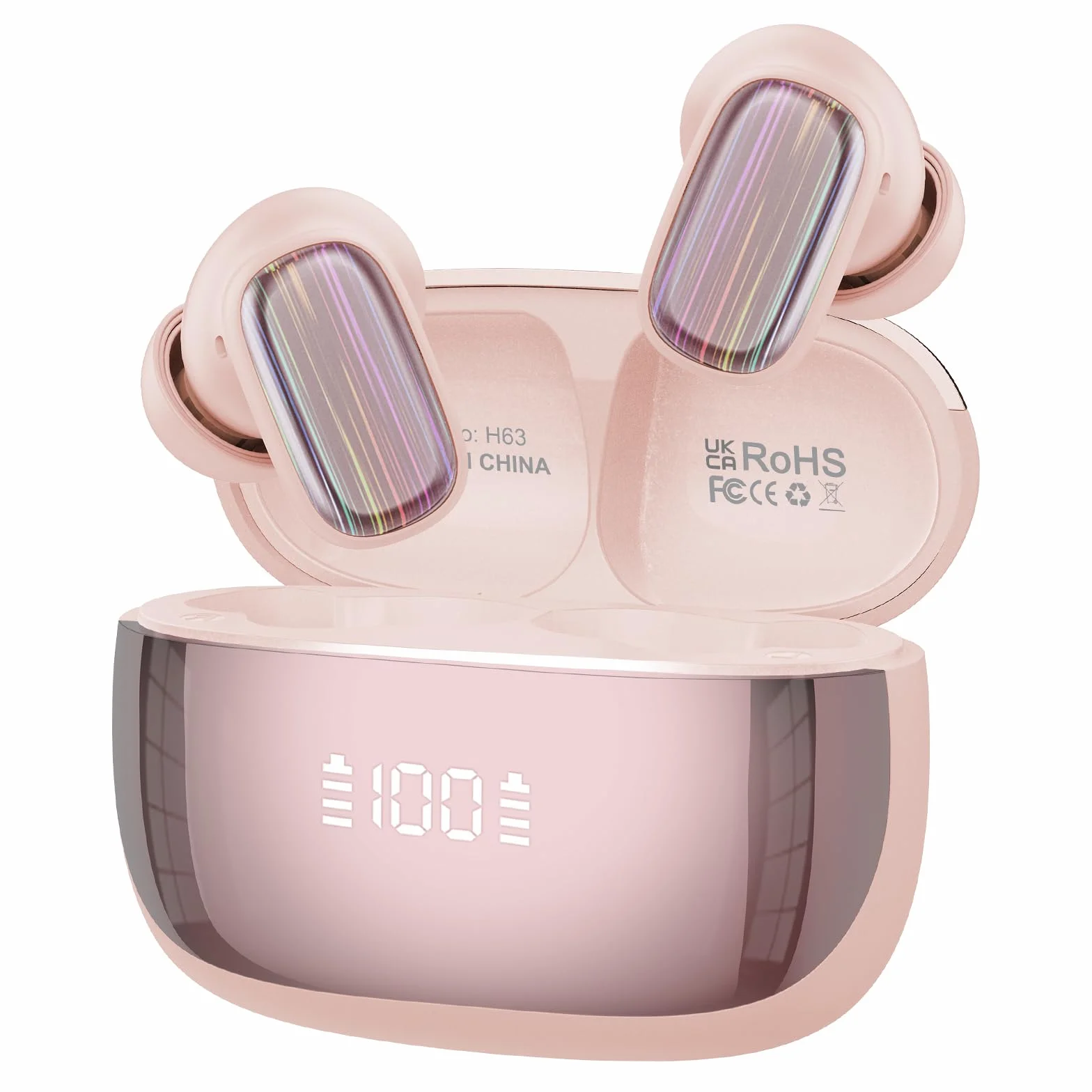 Ecouteur Traducteur Instantané Bluetooth 5.4 sans Fil 164 Langues 40 Heure 3 en 1 AI Traduction Vocale Rose Pêche