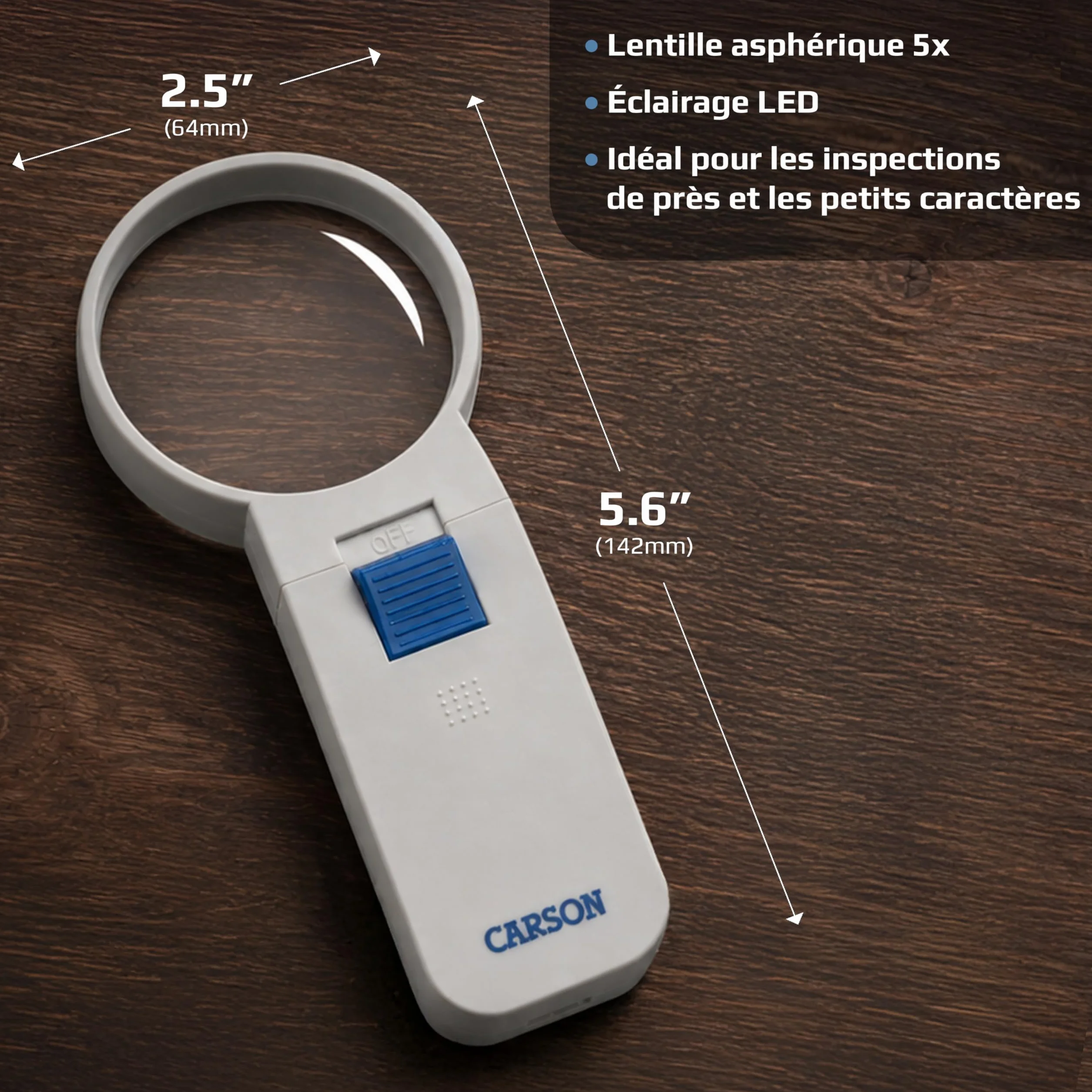 Carson Loupe éclairée LED 5X 6,4 cm Asphérique Portable SV-50