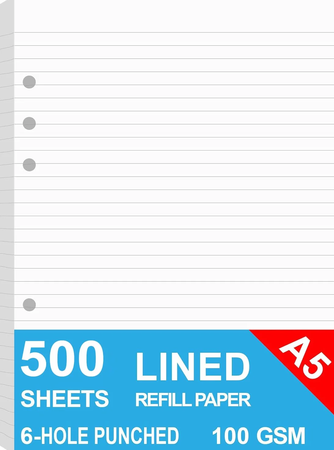 Filofax recharge papier ligné A5 500 feuilles 100 g/m² 14x21 cm perforé 6 trous