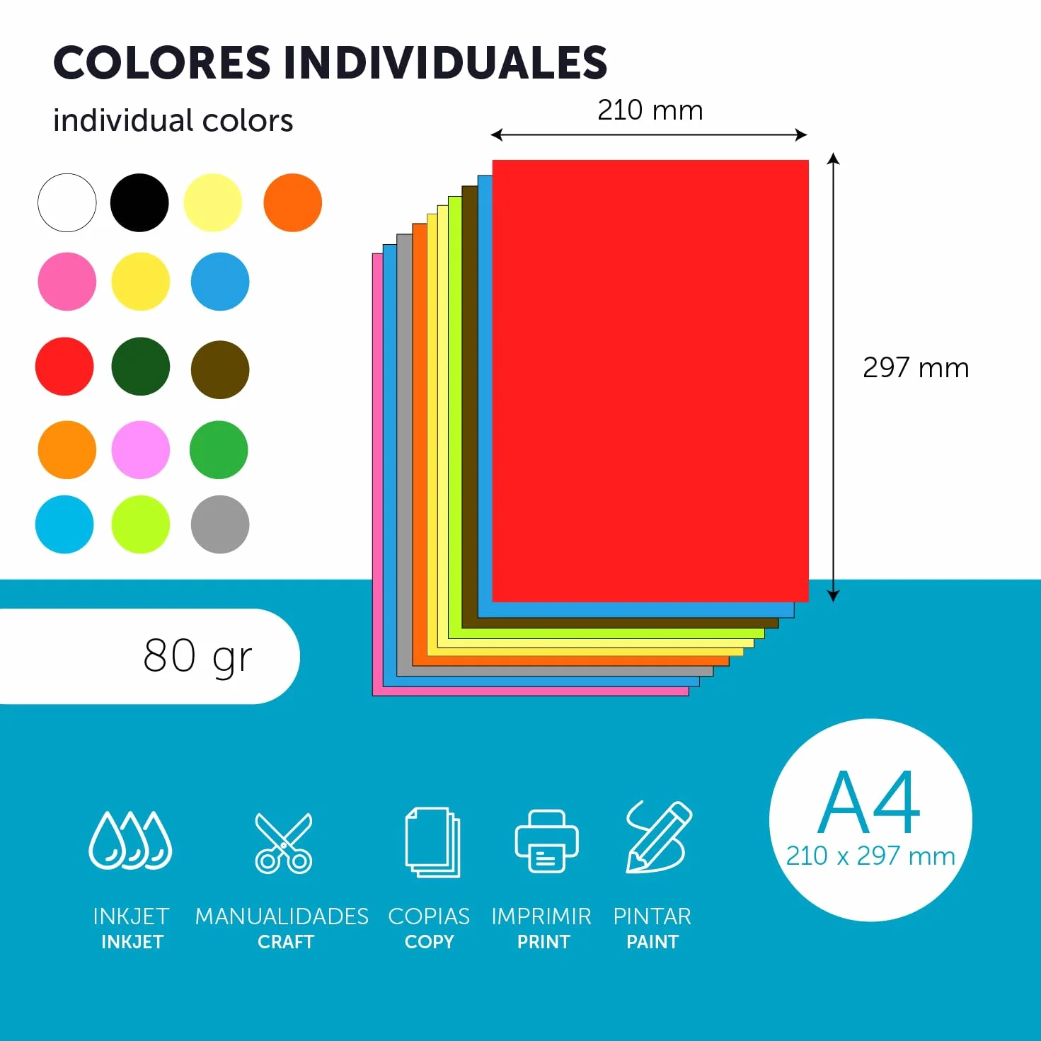 Papier A4 Couleur 80g 50 Feuilles Blanc Ramette Imprimante Jet d'Encre Laser M-office