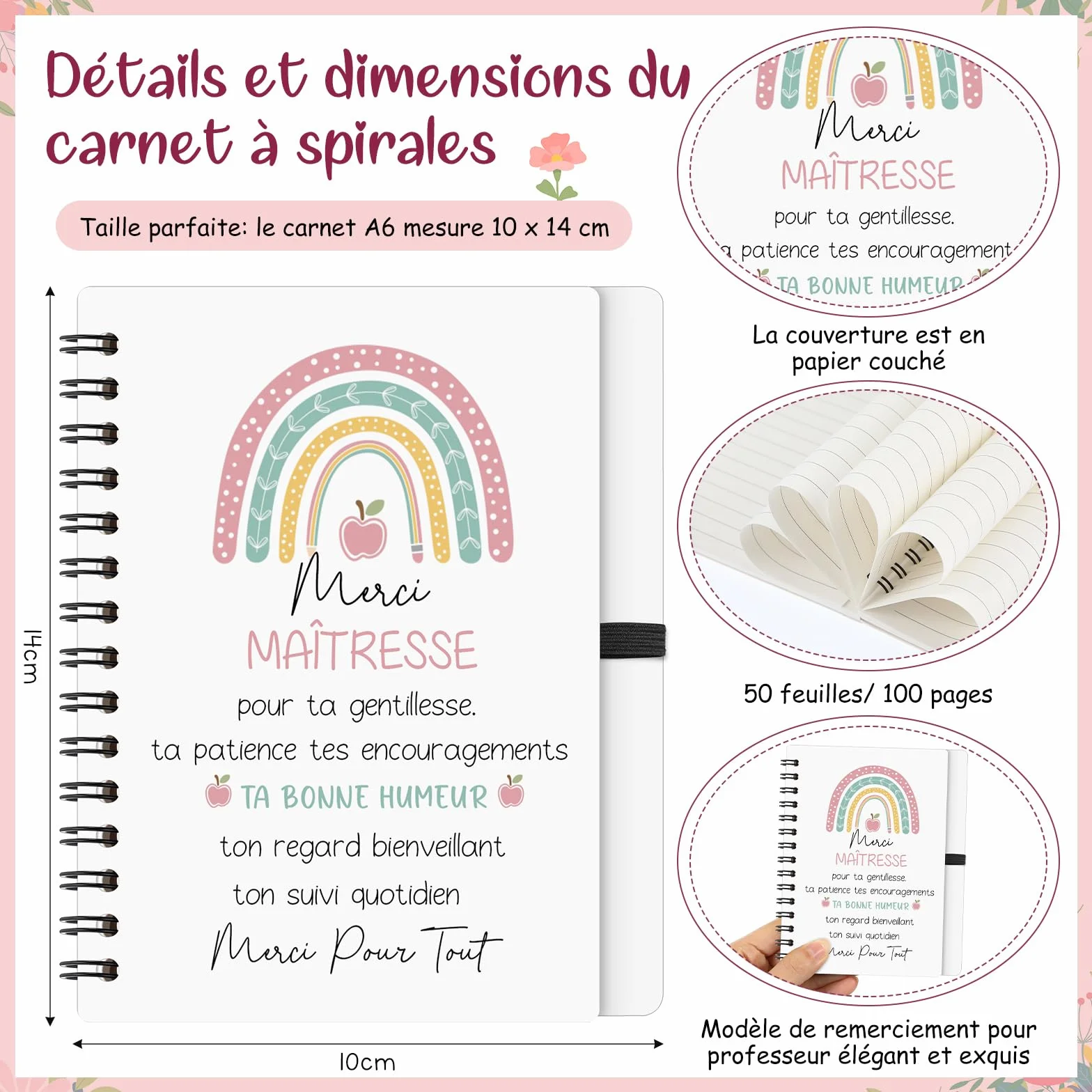 Cahier à Spirale avec Stylo et Marque-Page Cadeau Enseignant Fin d'Études