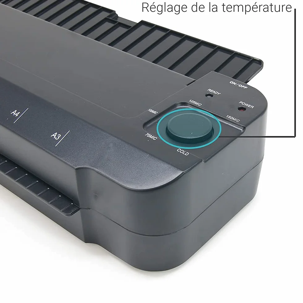 Plastifieuse A3 A4 A5 A6 A7 Pro Ultra Rapide Chaud Froid 2x150 microns Température Réglable Usage Professionnel Pack 200 Pochettes A4 A3 Rogneuse