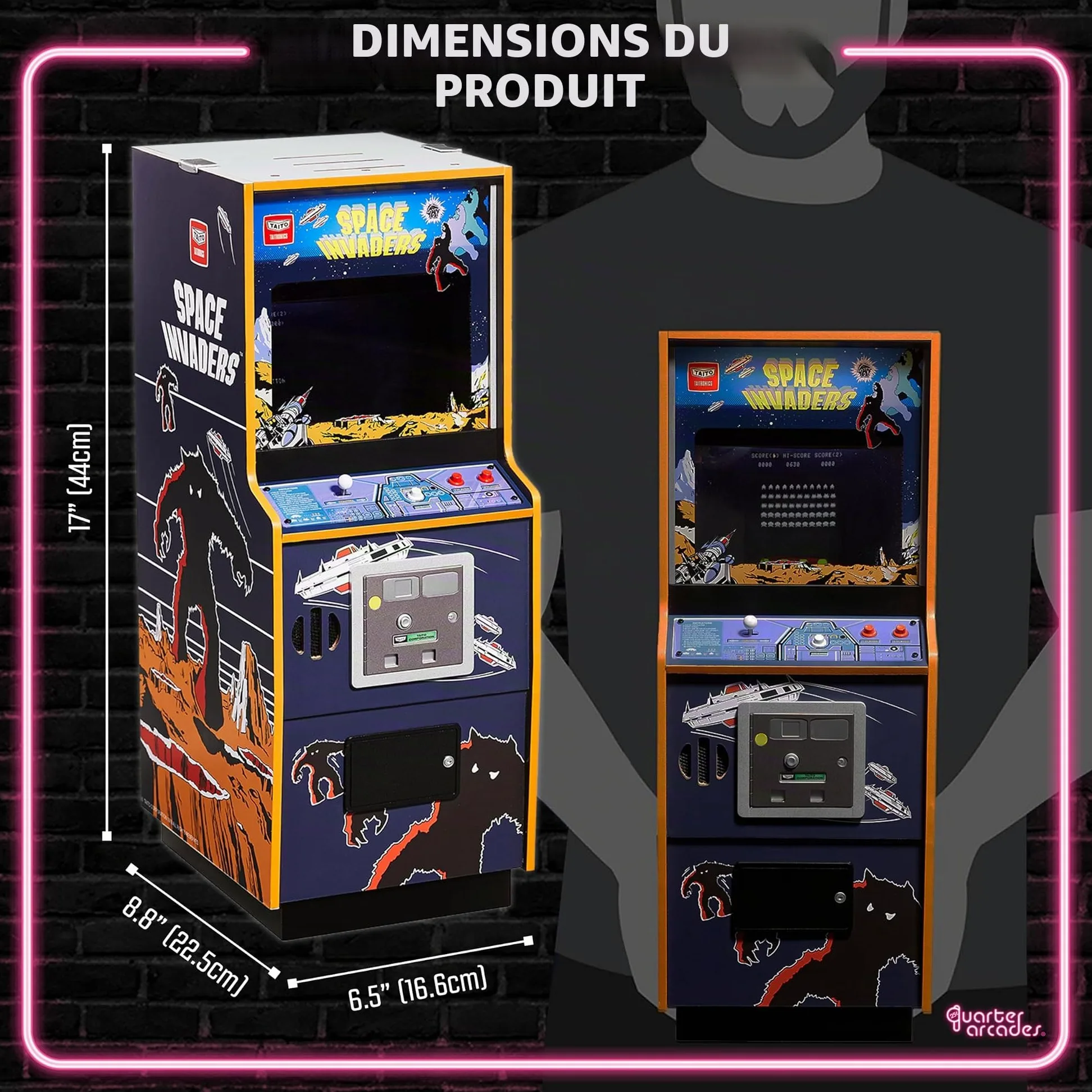 Numskull Quarter Arcades Édition Collector Space Invaders I, Mini borne d’Arcade en Bois à l’échelle 1/4, Réplique Authentique avec ROM Originale, Batterie Rechargeable et Haut-parleurs 3W