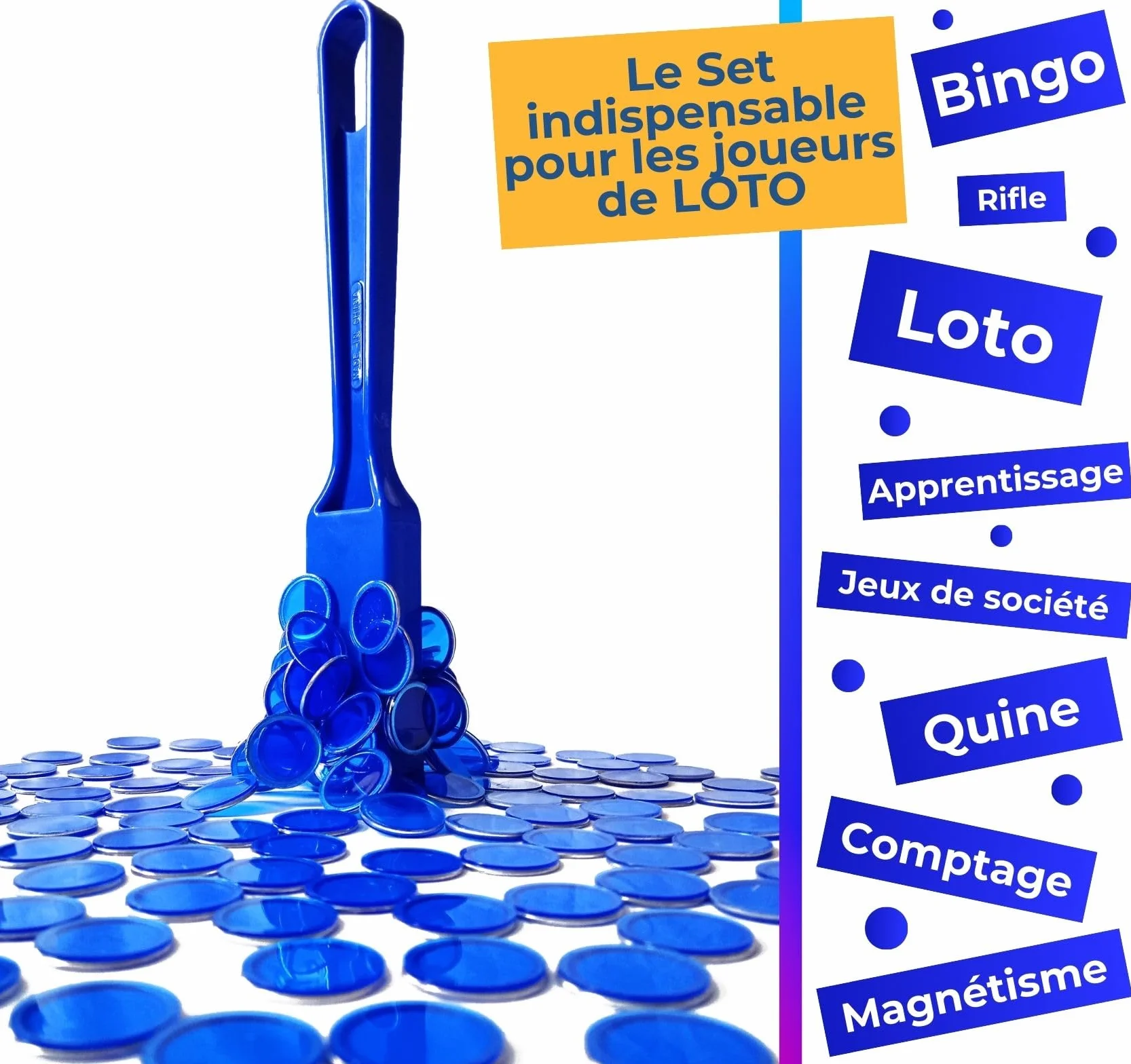 Bolibo JETON Loto magnétique - 100 Pions 17 mm - Couleur au Choix Bleu