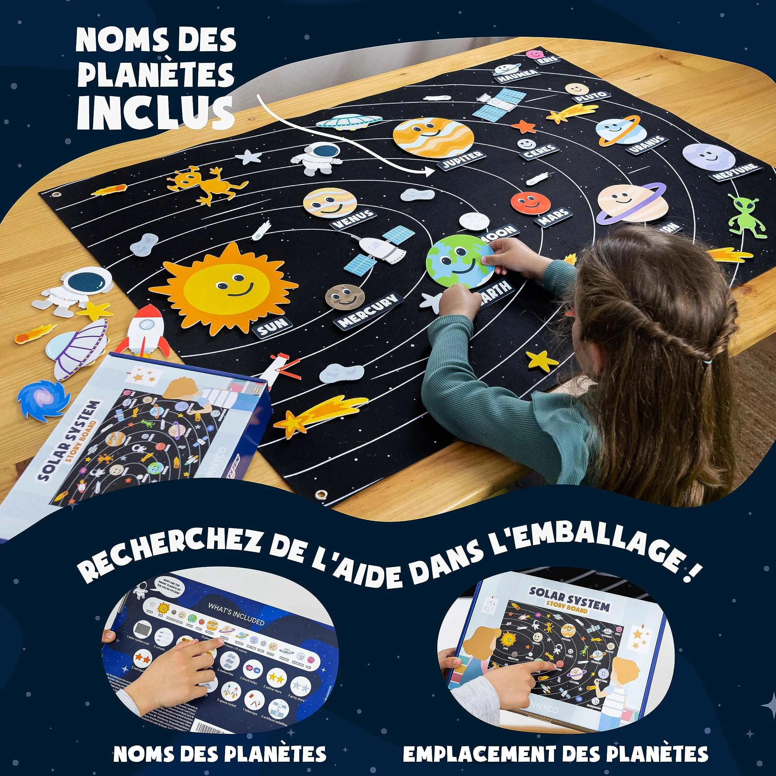 BONNYCO Systeme Solaire Enfant 61 Figurines Feutre Planetes Jouet Montessori Educatif Cadeau Garcon Espace 3 4 5 6 7 8 Ans