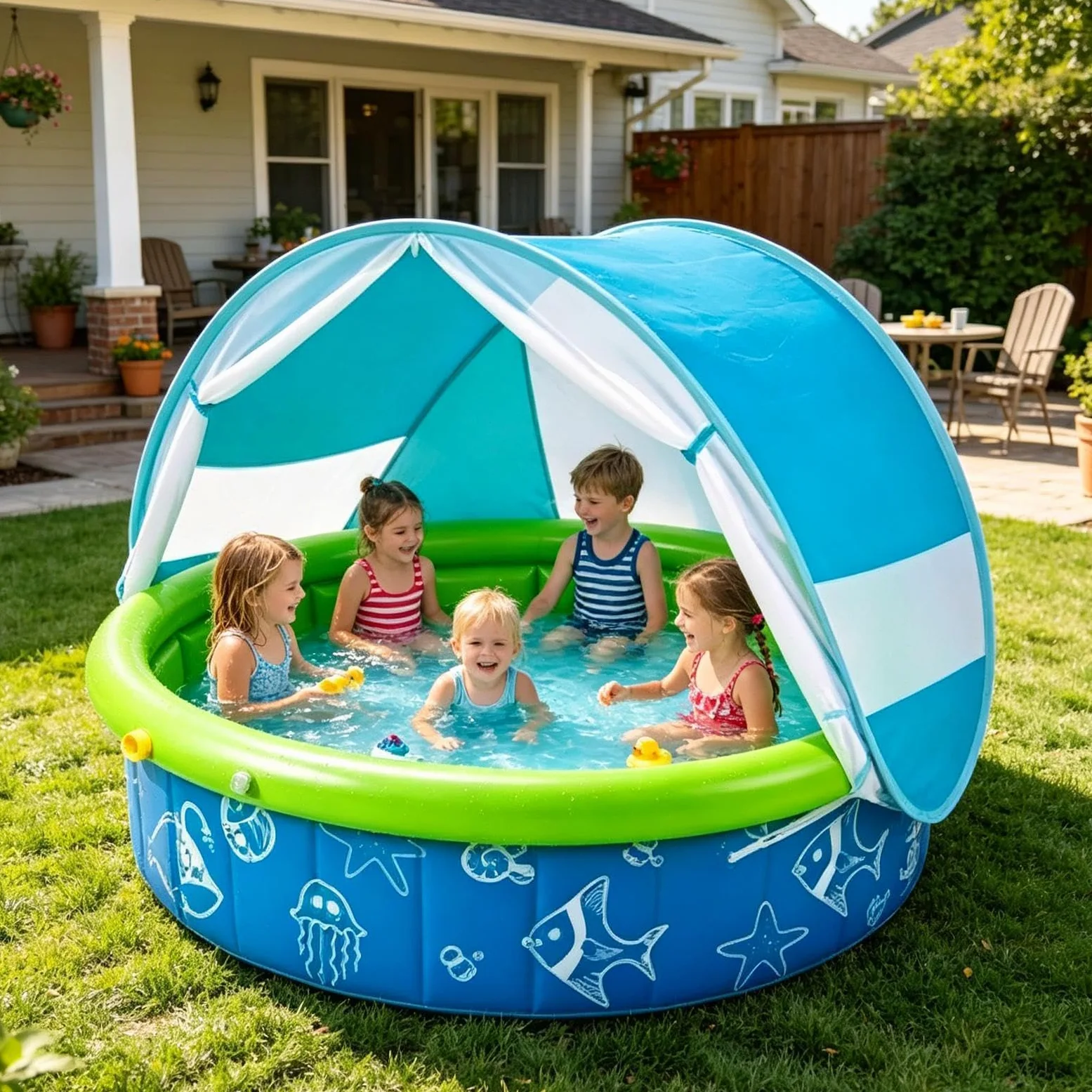 Pataugeoire gonflable pour , pliable, jouet antidérapant avec | Piscine extérieure en été, sur la terrasse, dans le parc, dans la cour et en voyage