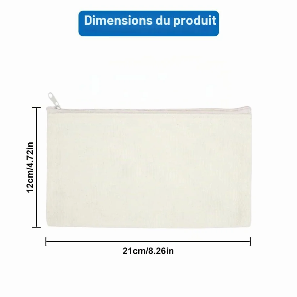Pochette Tissu Bricolage Peinture 10 Pièces Sac Zippé DIY Vierge Toile Trousse Rangement